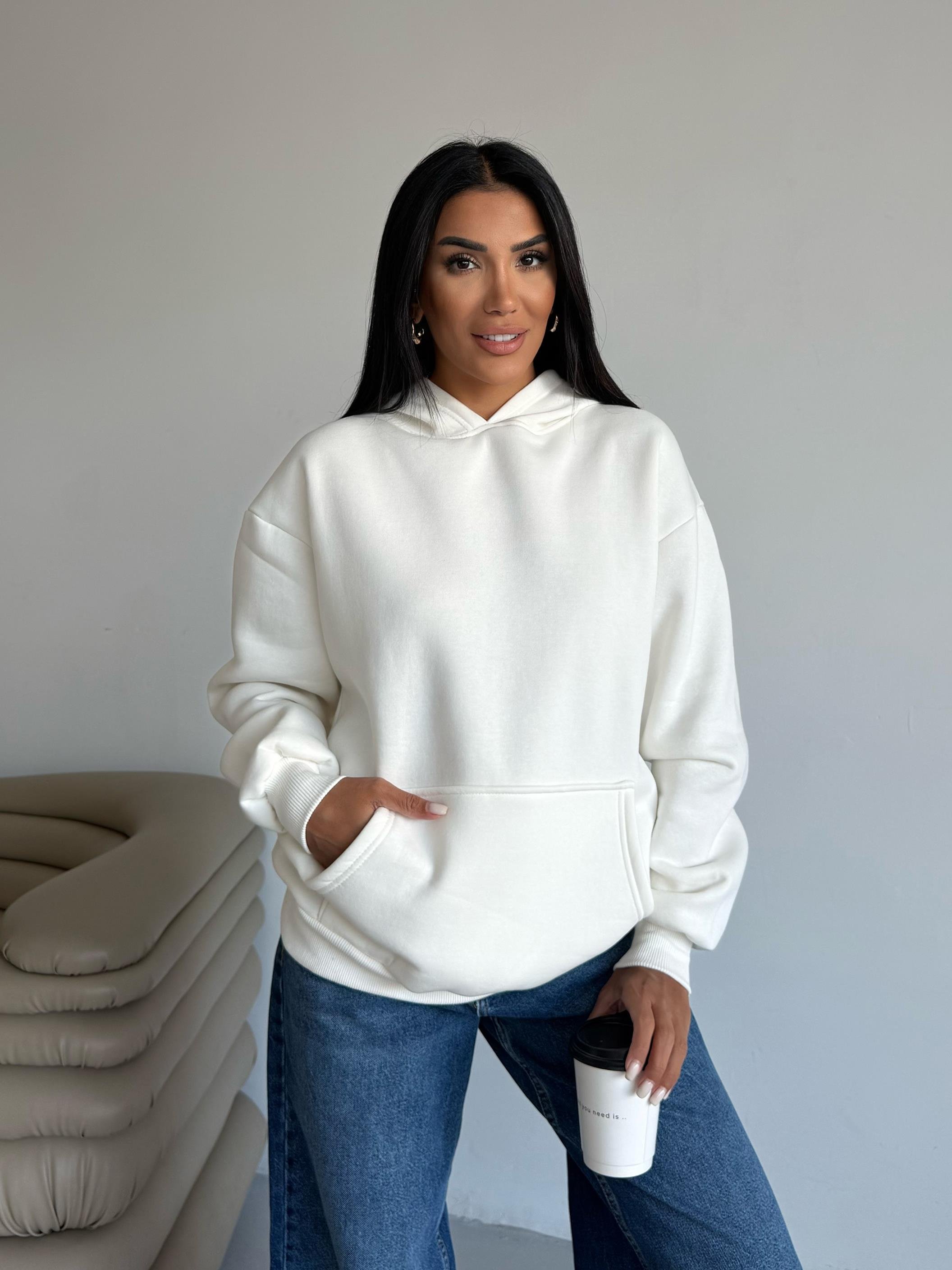 Dikişsiz Unisex Kapüşonlu Beyaz Sweatshirt