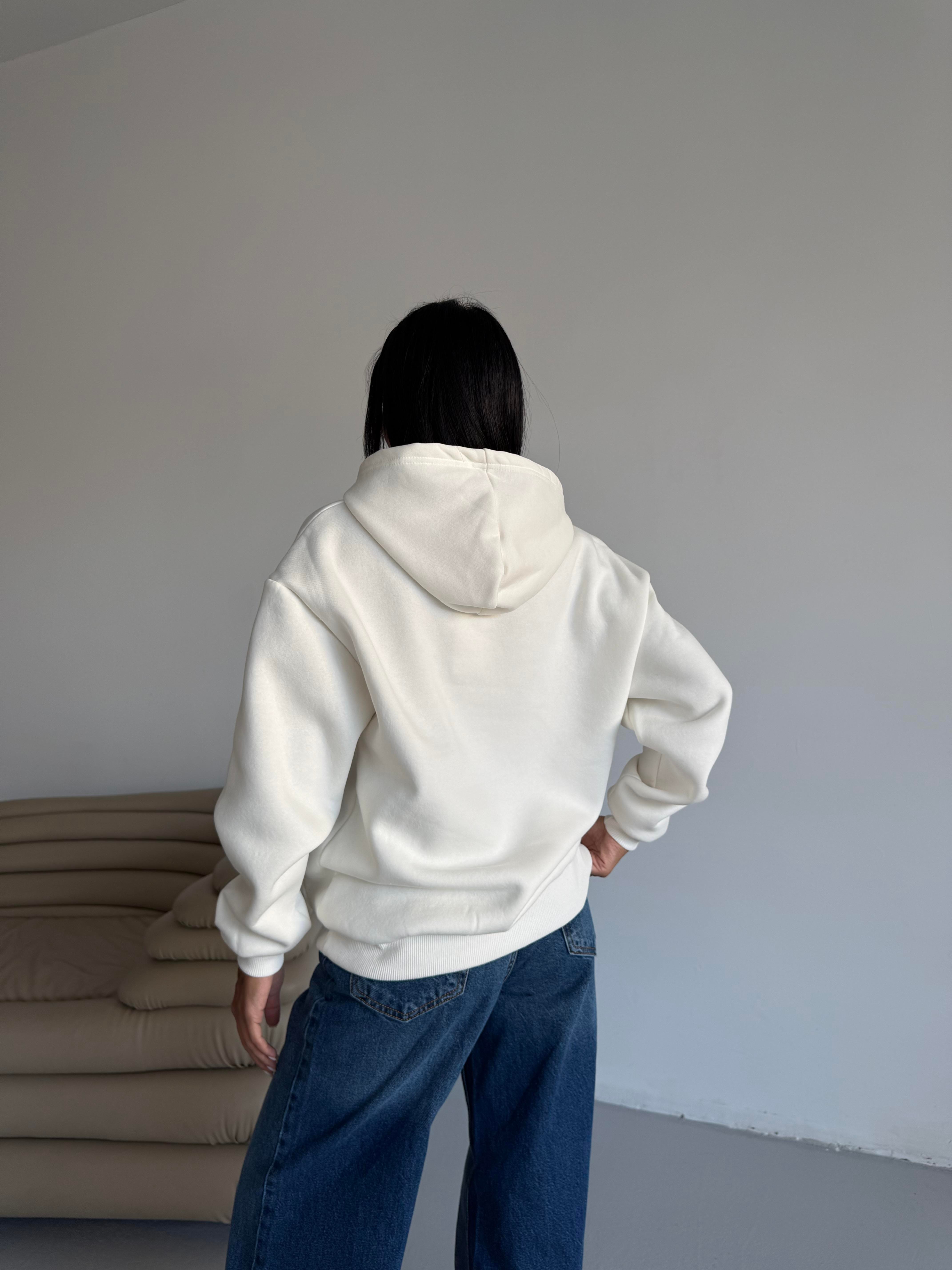 Dikişsiz Unisex Kapüşonlu Beyaz Sweatshirt