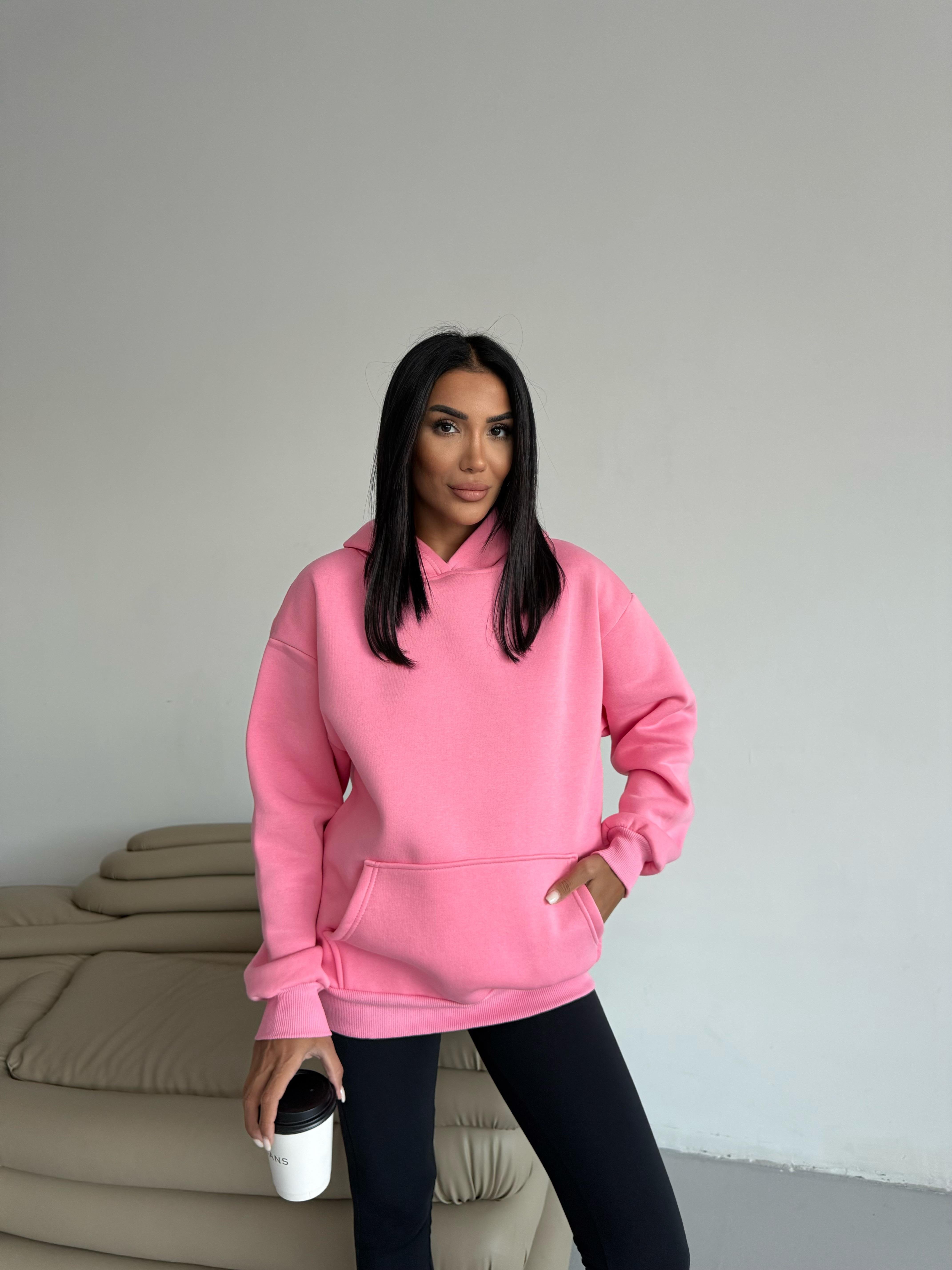 Dikişsiz Unisex Kapüşonlu Pembe Sweatshirt