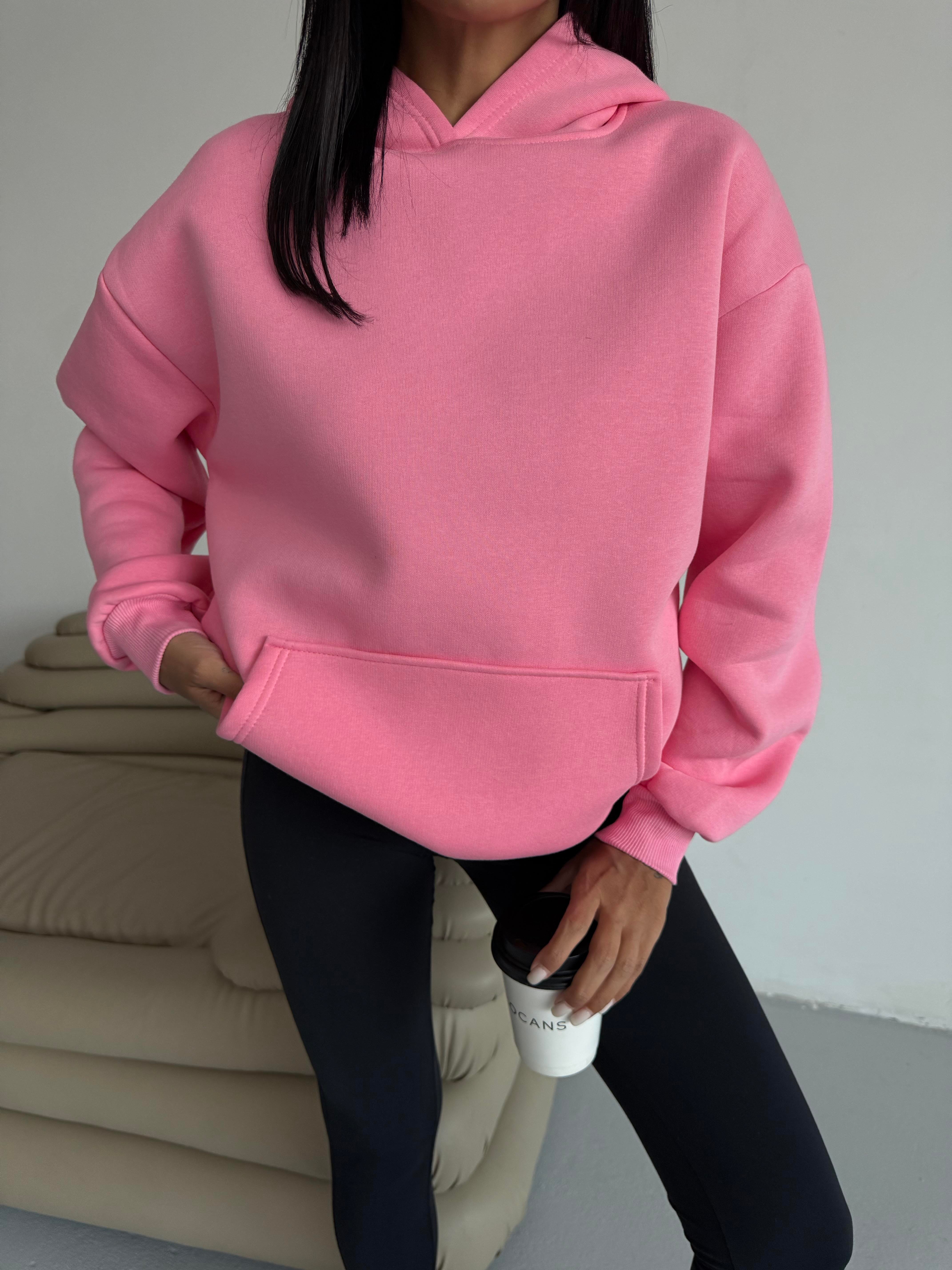 Dikişsiz Unisex Kapüşonlu Pembe Sweatshirt