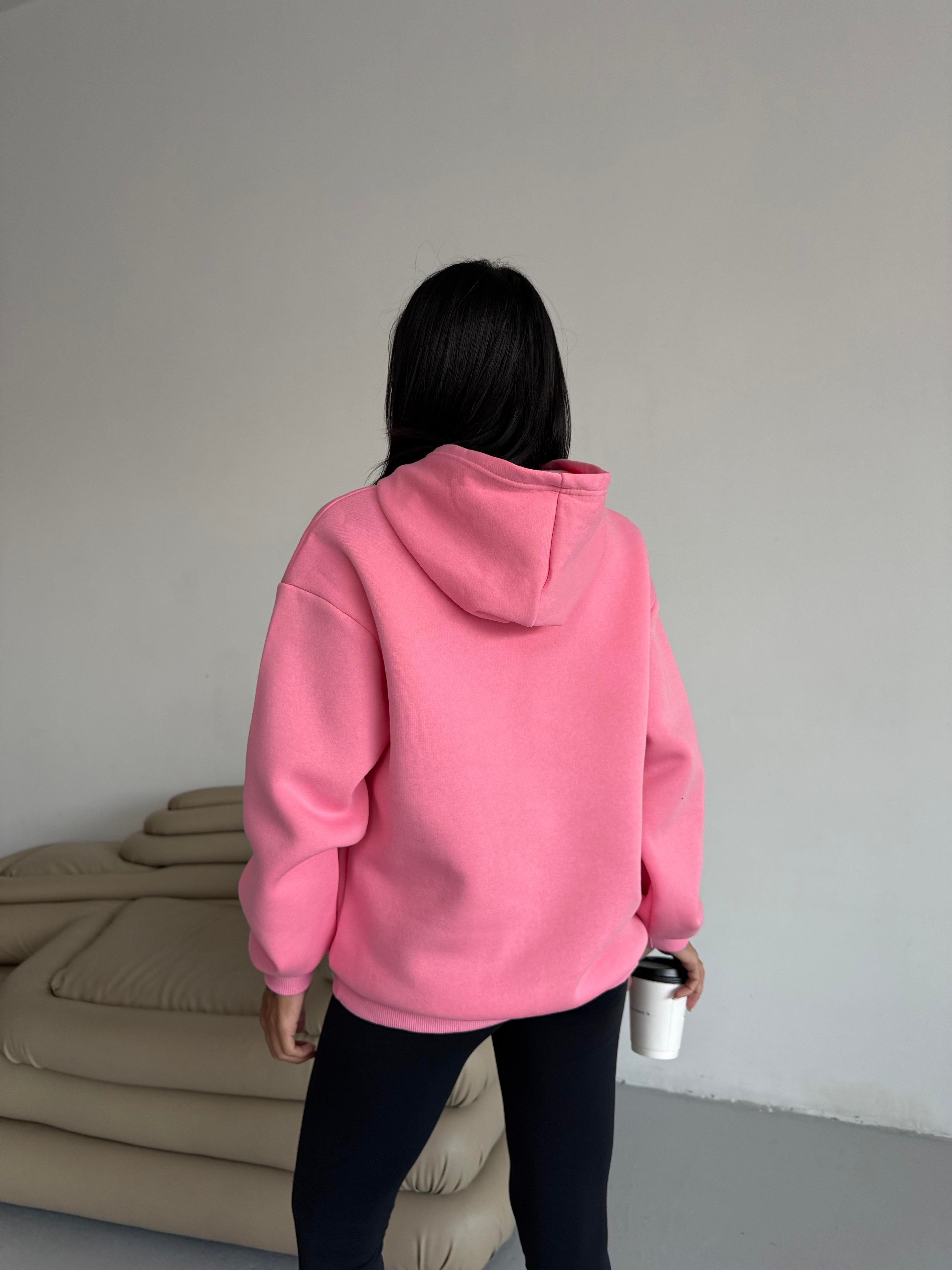 Dikişsiz Unisex Kapüşonlu Pembe Sweatshirt