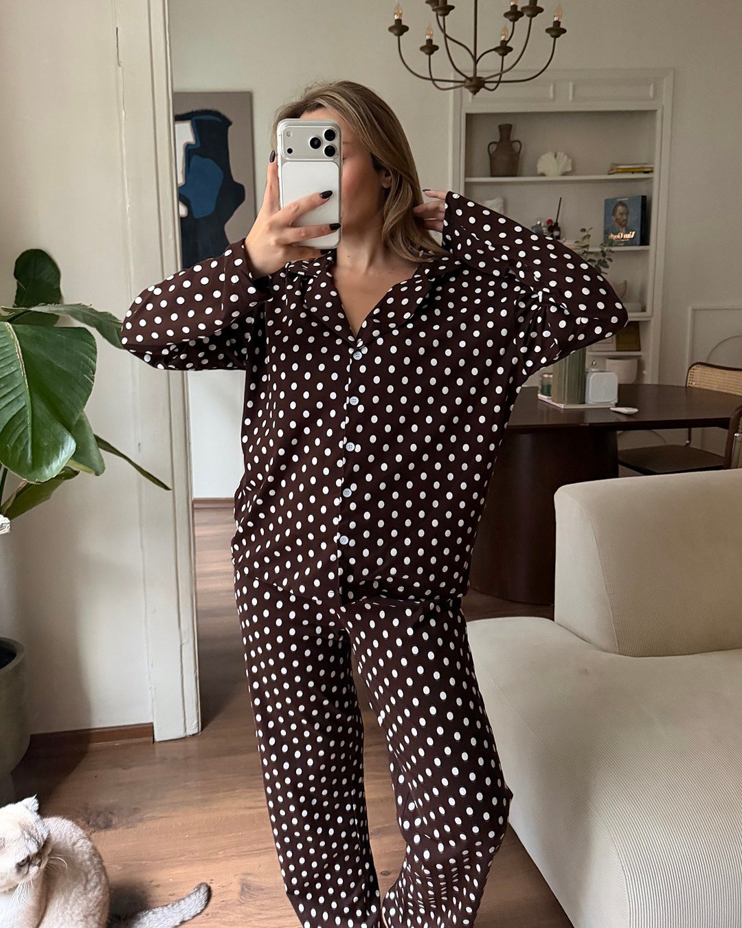 Dotti Puantiyeli Kahverengi Pijama Takımı