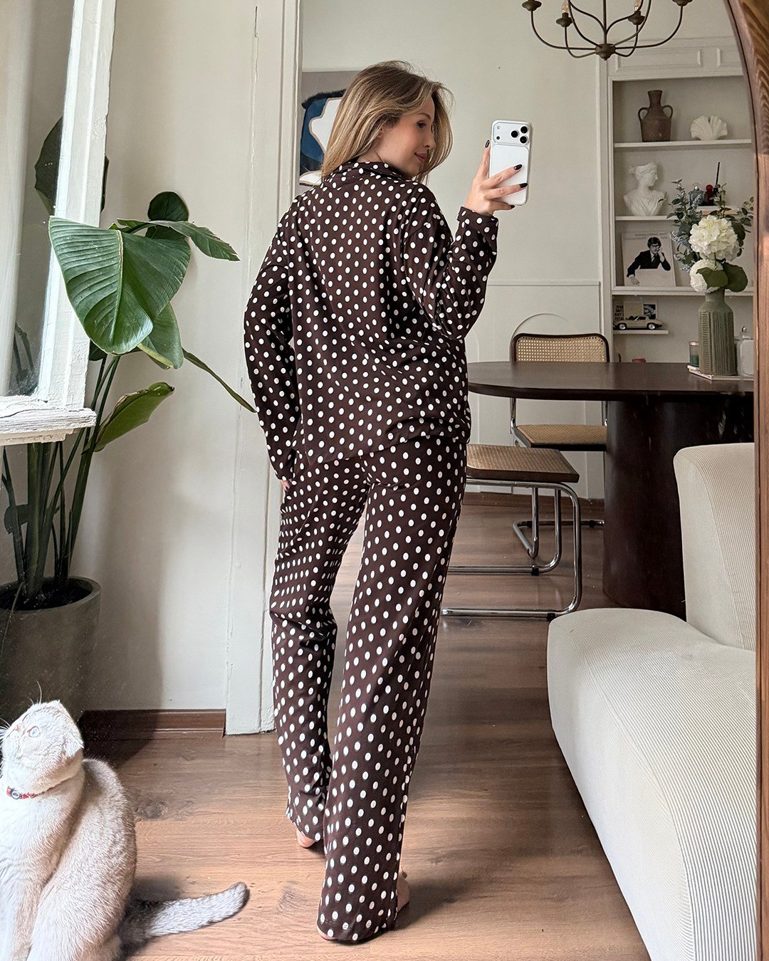 Dotti Puantiyeli Kahverengi Pijama Takımı