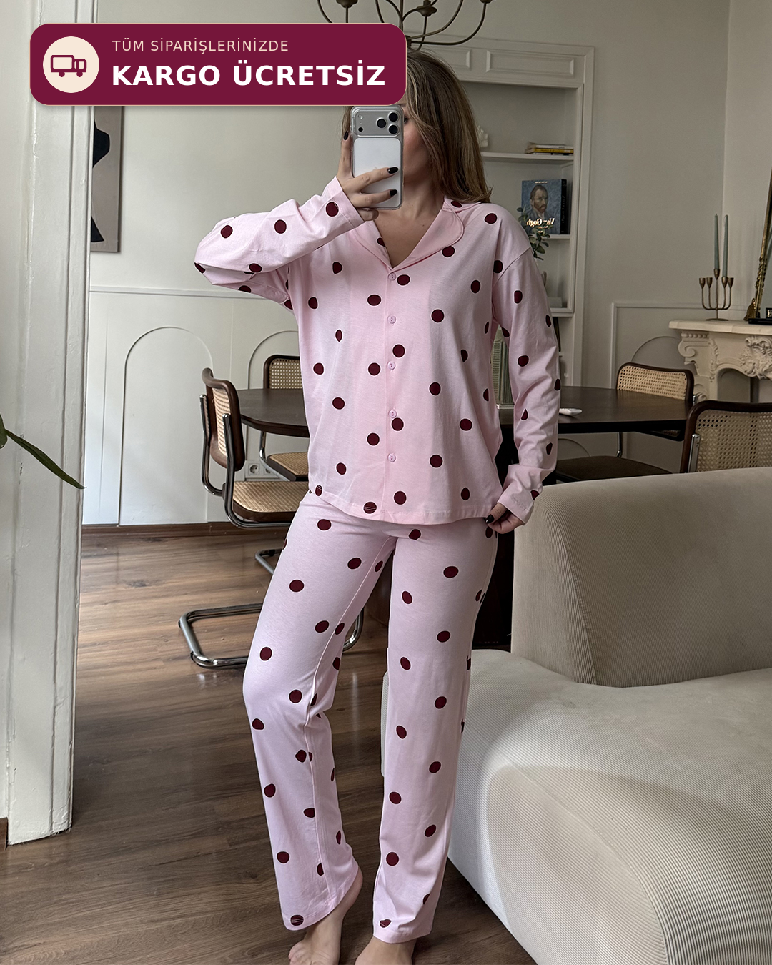 Dotti Puantiyeli Pembe Pijama Takımı