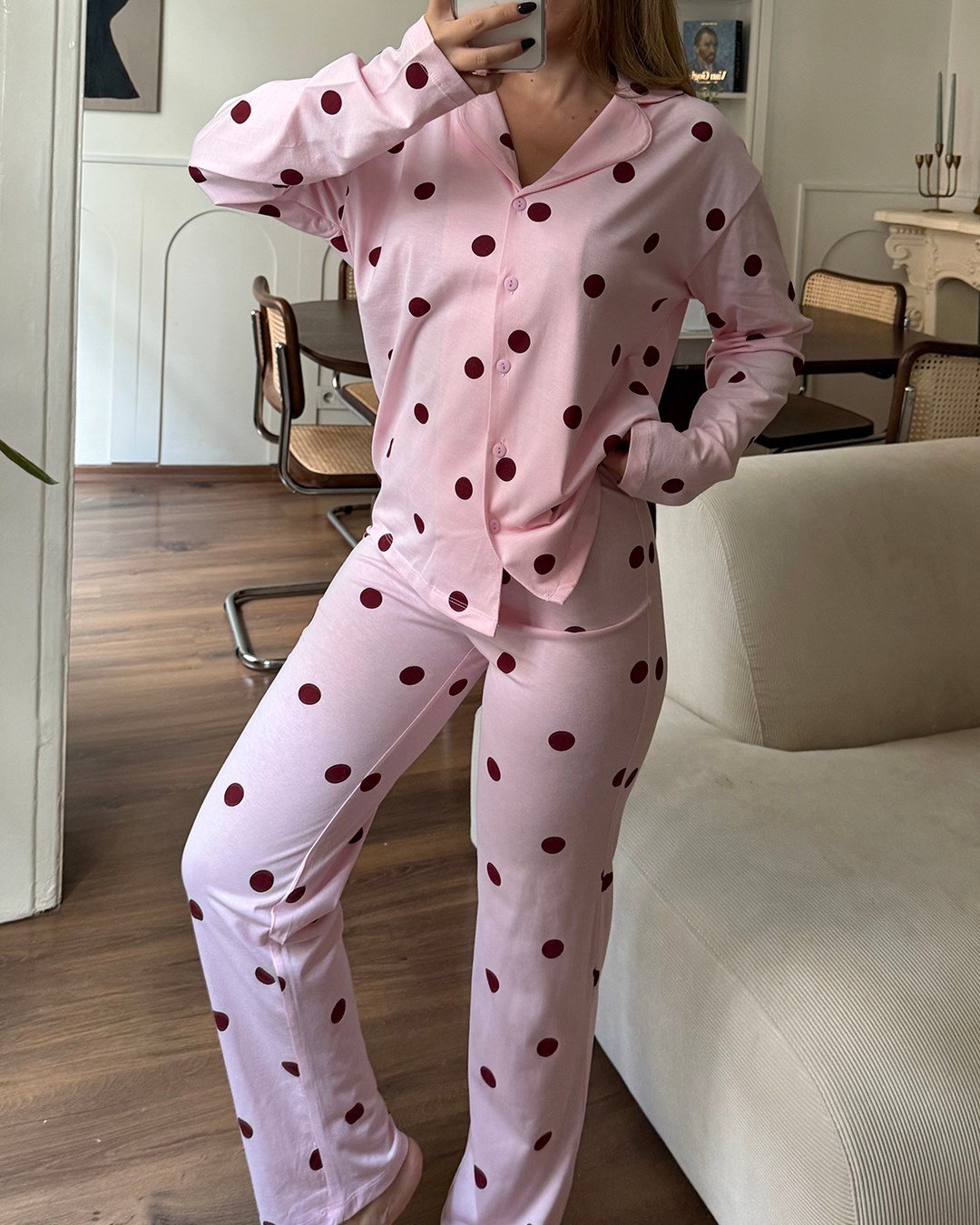 Dotti Puantiyeli Pembe Pijama Takımı