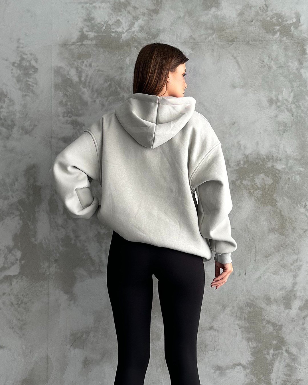 Fermuarlı Kapüşonlu Oversize Gri Hırka