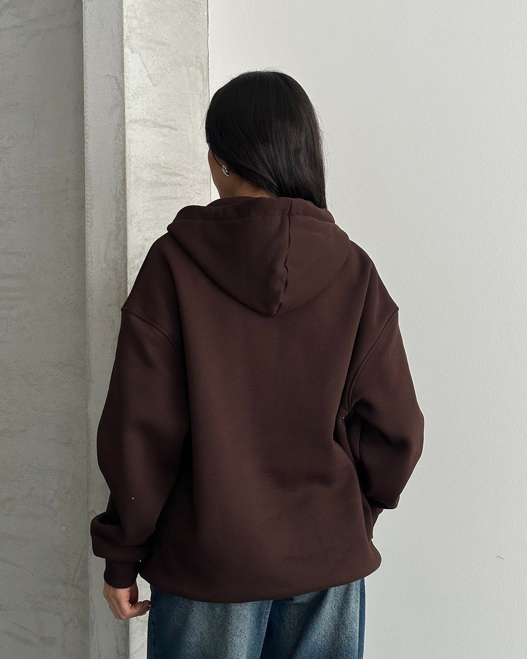 Fermuarlı Kapüşonlu Oversize Kahverengi Hırka