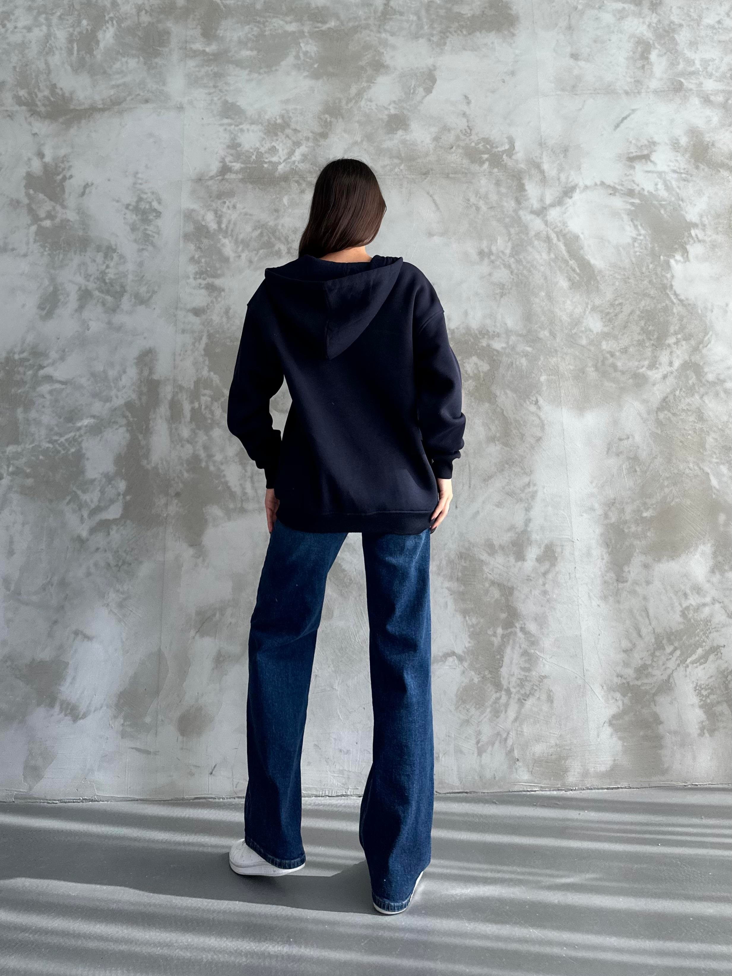 Fermuarlı Kapüşonlu Oversize Lacivert Hırka