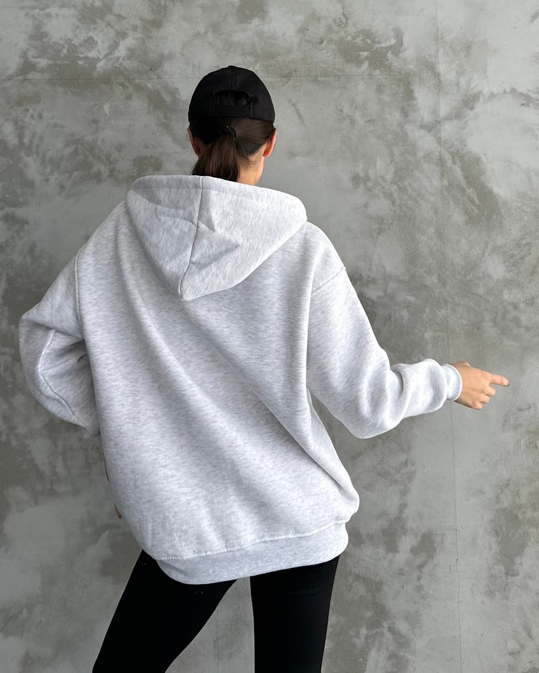 Fermuarlı Kapüşonlu Oversize Melanj Hırka