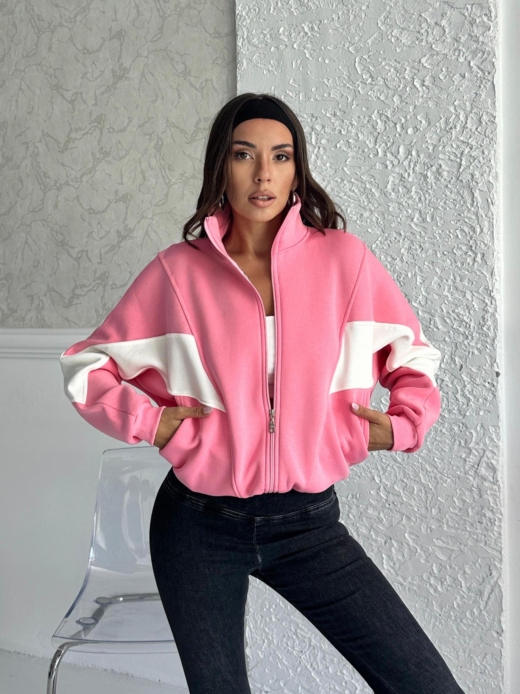 Fermuarlı Sportif Pembe Sweatshirt