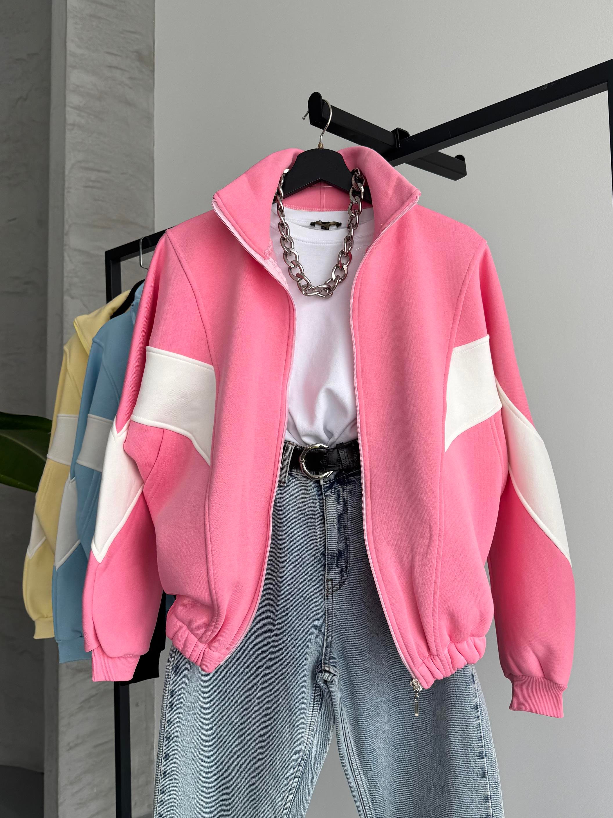 Fermuarlı Sportif Pembe Sweatshirt
