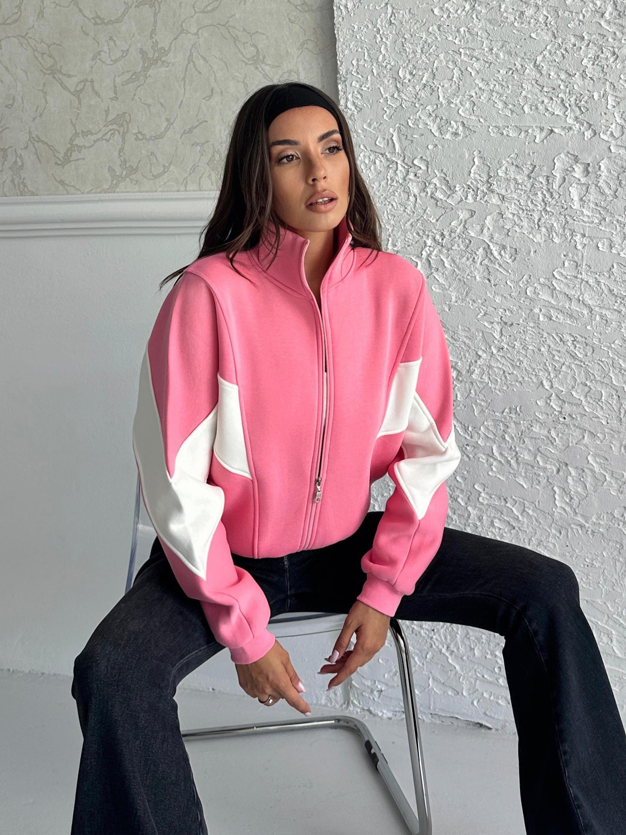 Fermuarlı Sportif Pembe Sweatshirt