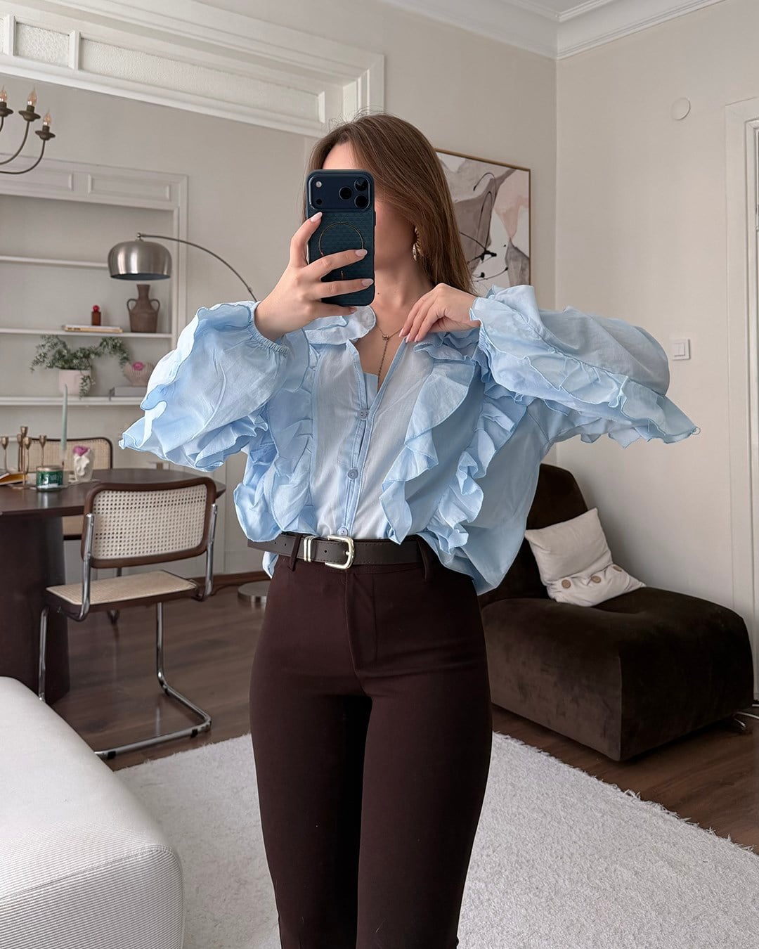 Fırfır Detaylı Bebe Mavisi Gömlek