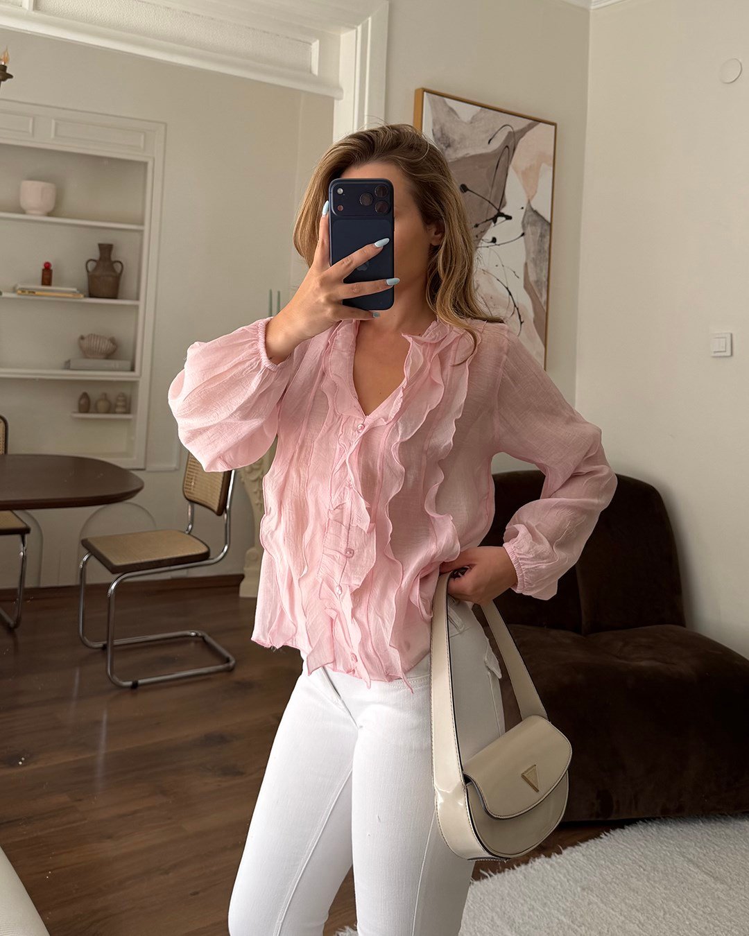 Fırfır Detaylı Pembe Gömlek