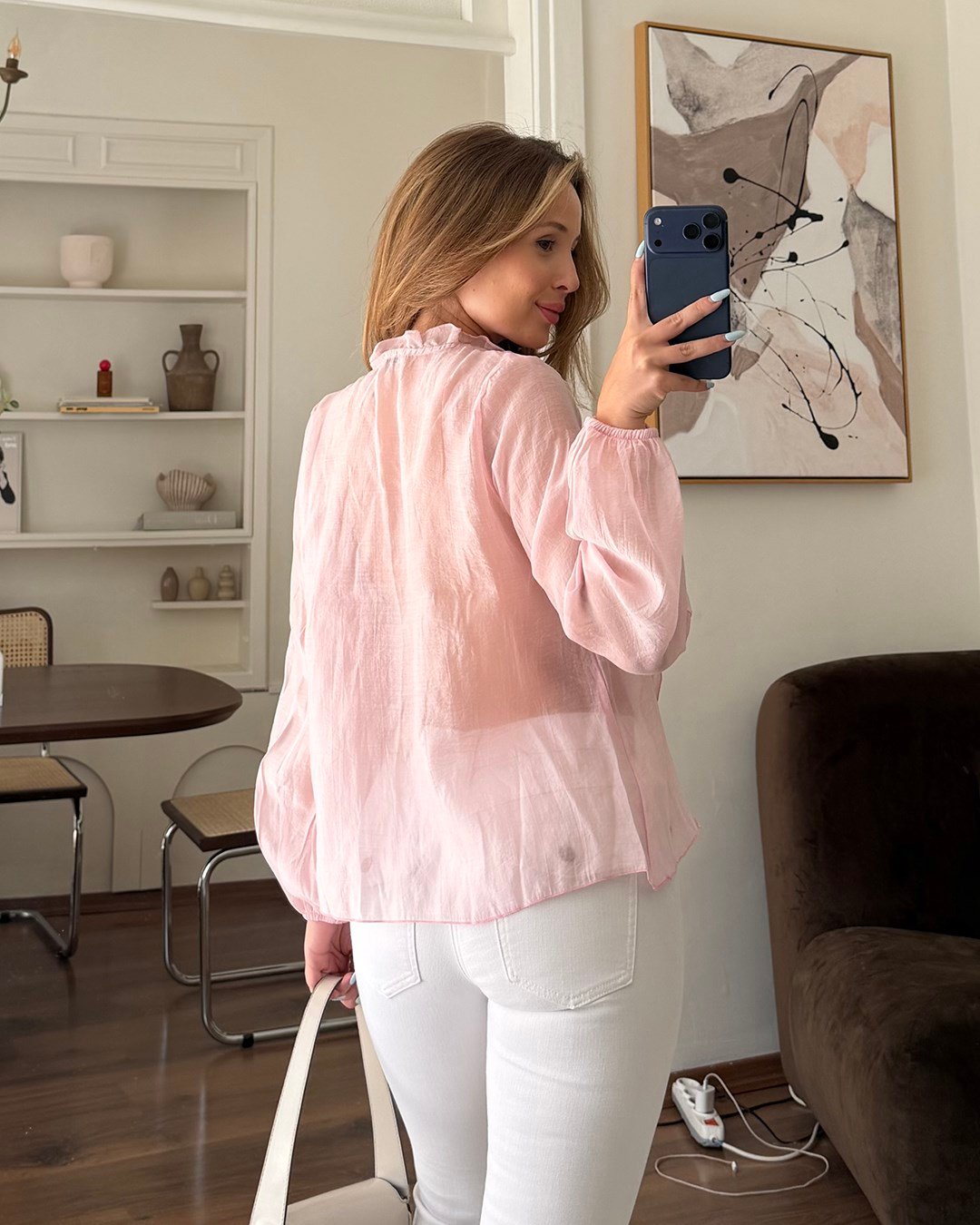 Fırfır Detaylı Pembe Gömlek