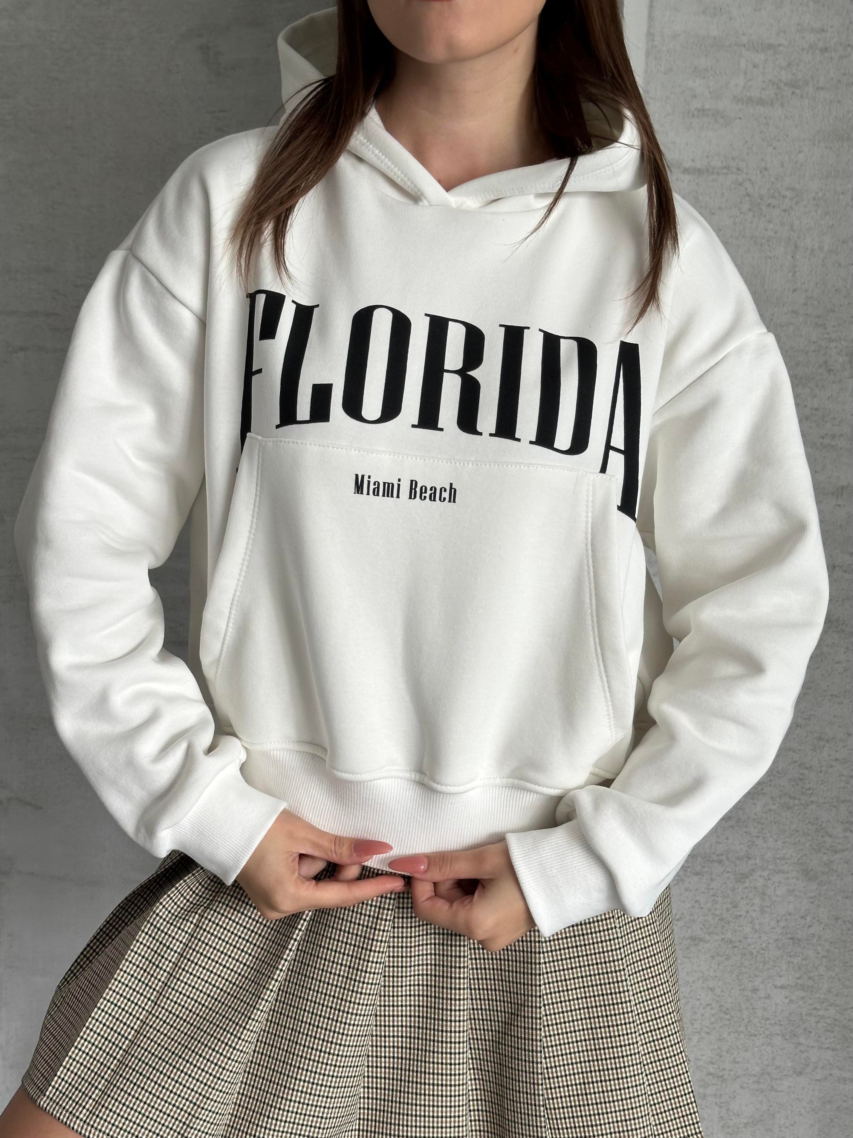Florida Kapüşonlu Beyaz Sweatshirt