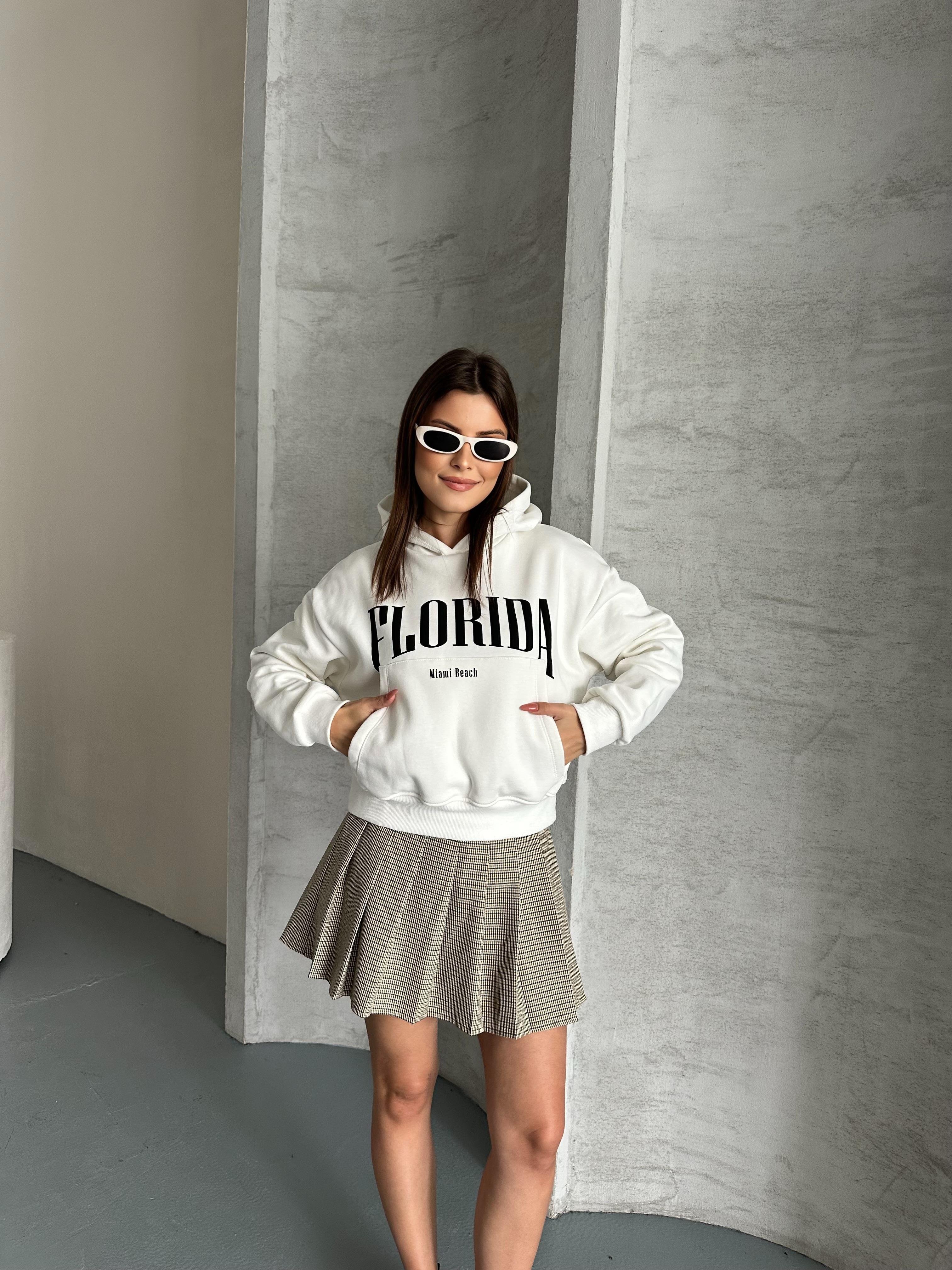 Florida Kapüşonlu Beyaz Sweatshirt
