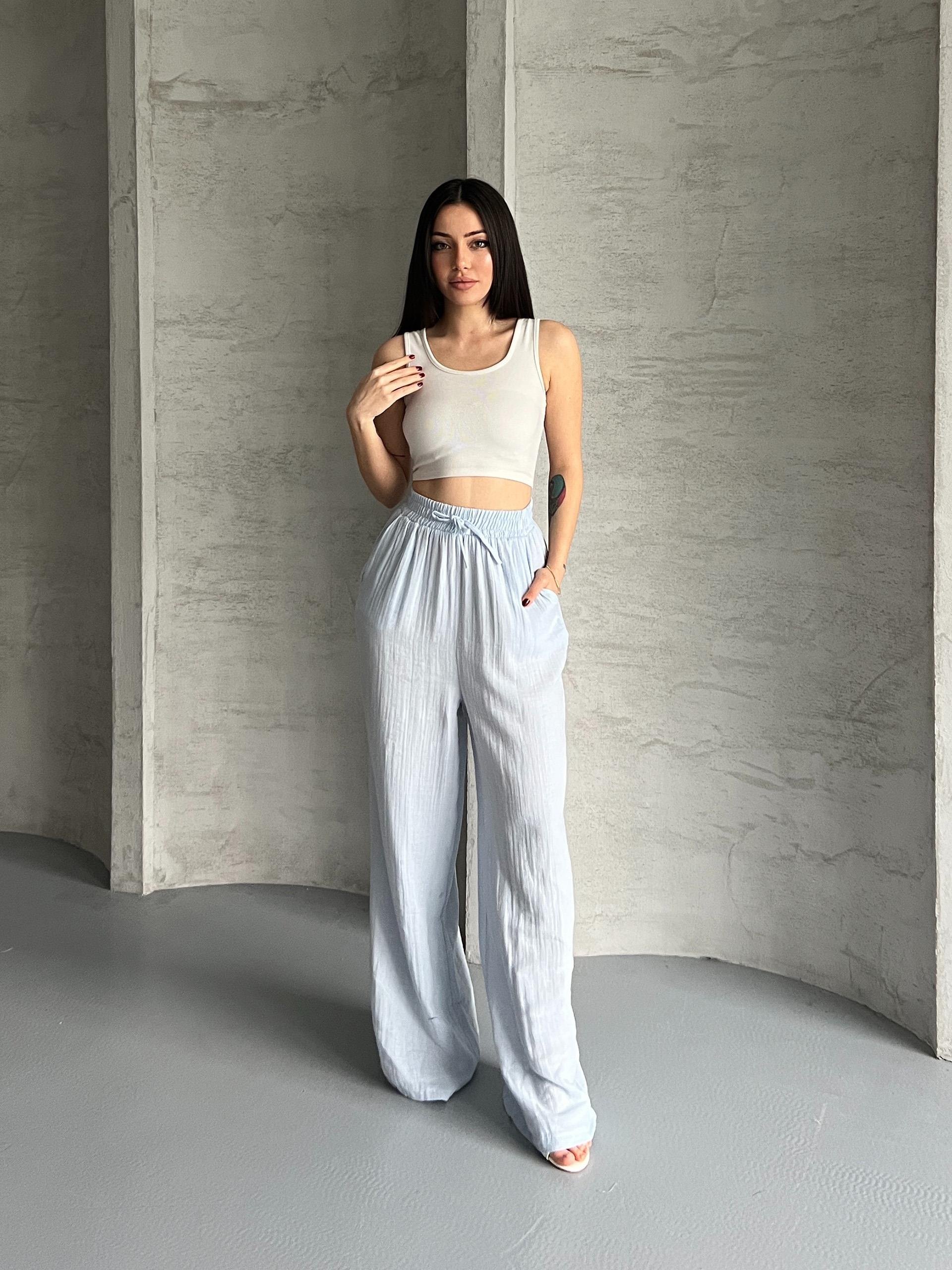 Gofre Kumaş Oversize Bebe Mavisi Pantolon