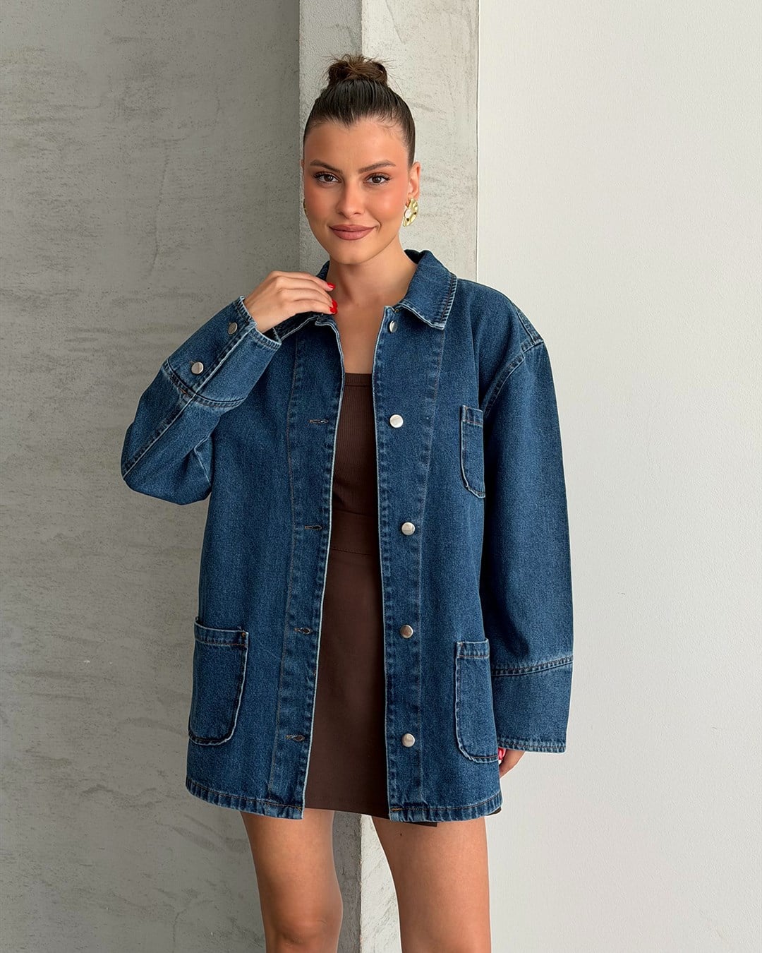 Gömlek Yaka Oversize Uzun Kot Ceket