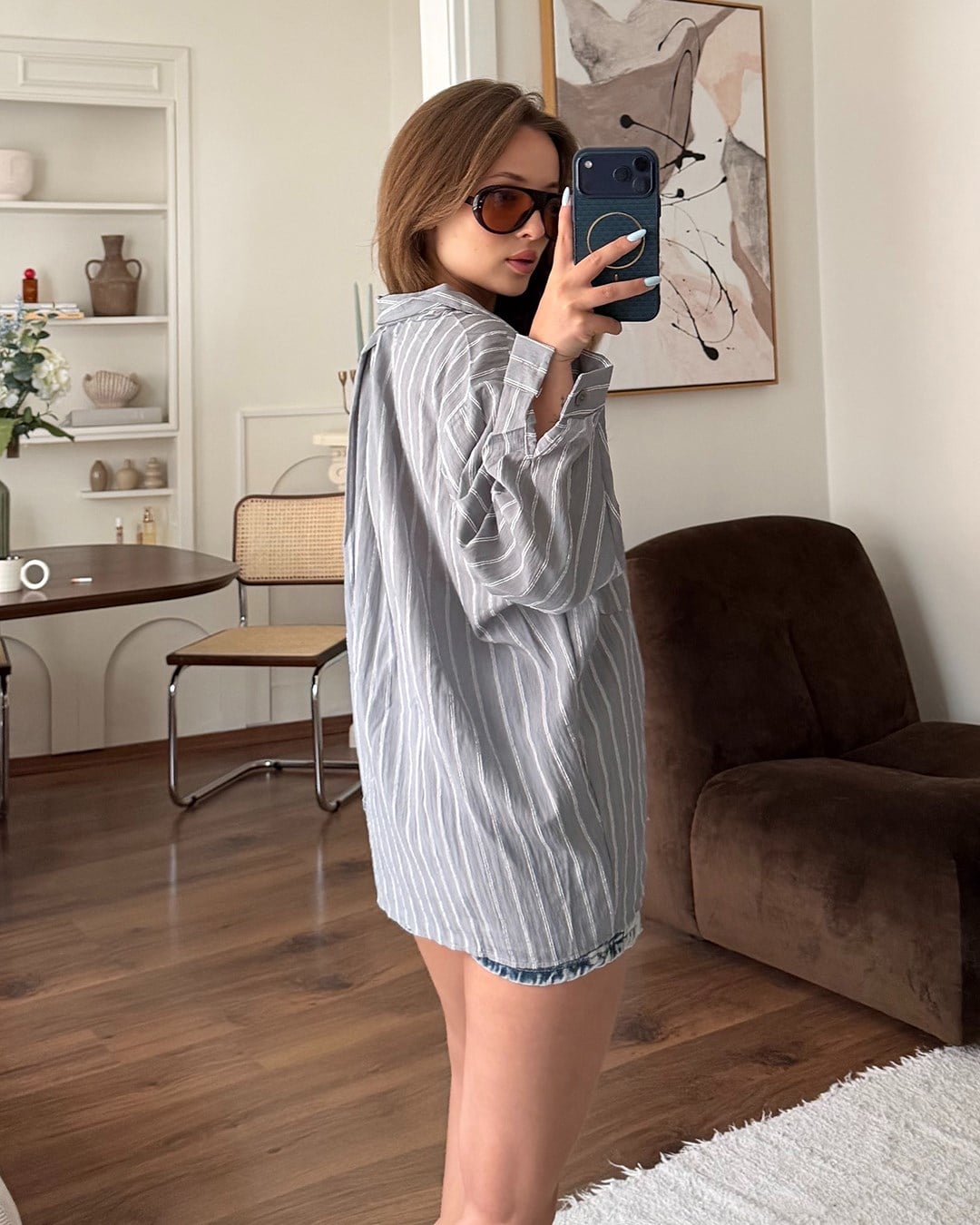 Gri Çizgili Oversize Gömlek