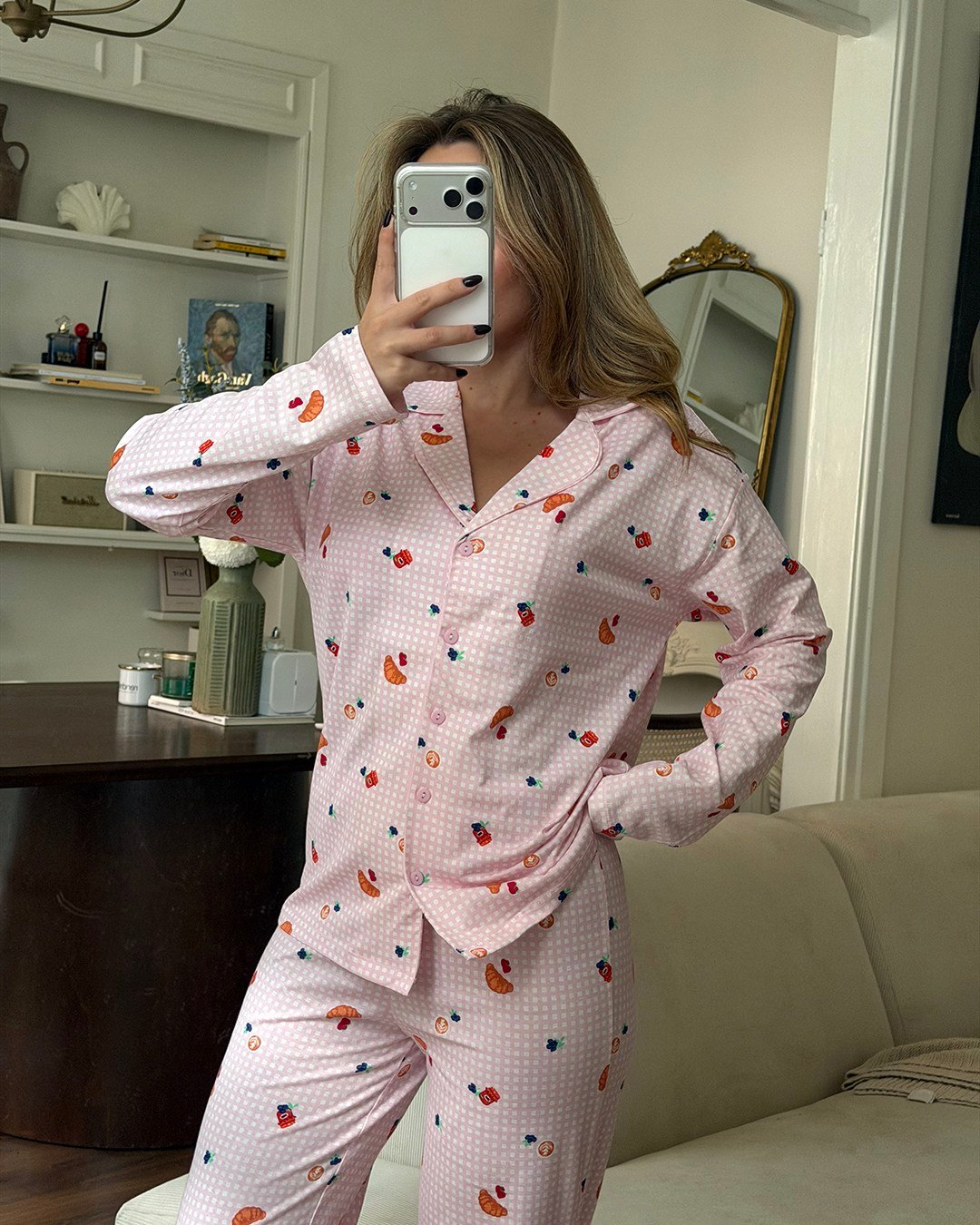 Günaydın Desenli Pembe Pijama Takımı