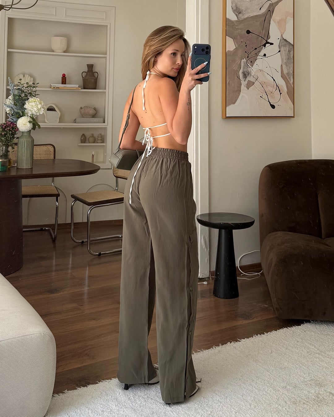 Haki Çıtçıtlı Palazzo Pantolon