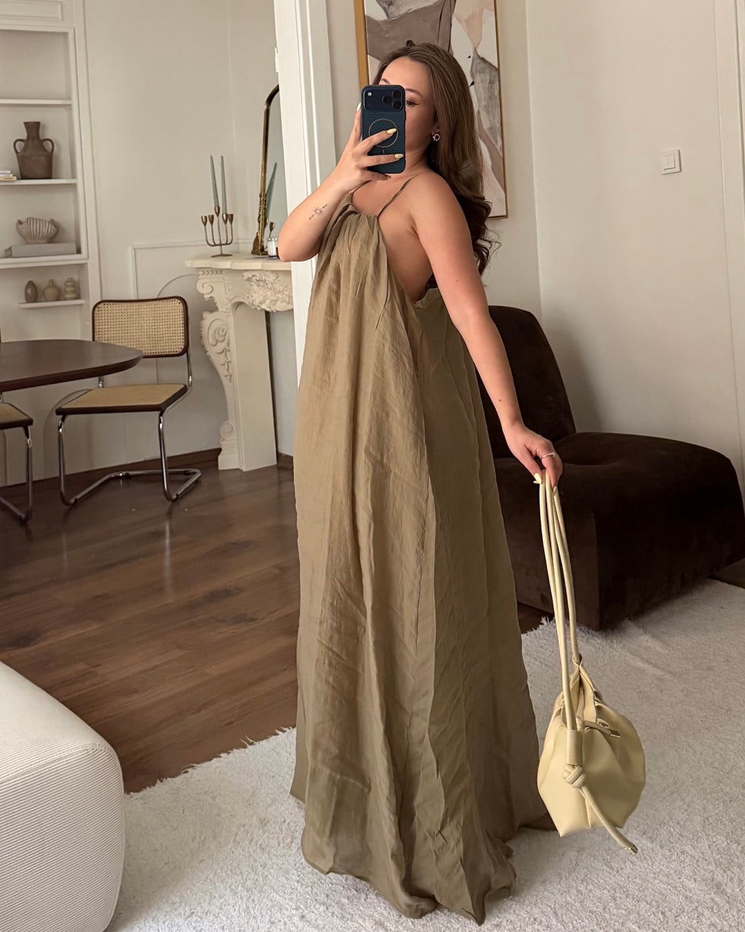 Haki Halter Yaka Maxi Elbise