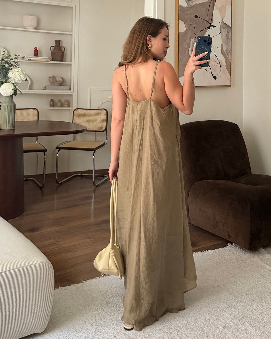 Haki Halter Yaka Maxi Elbise