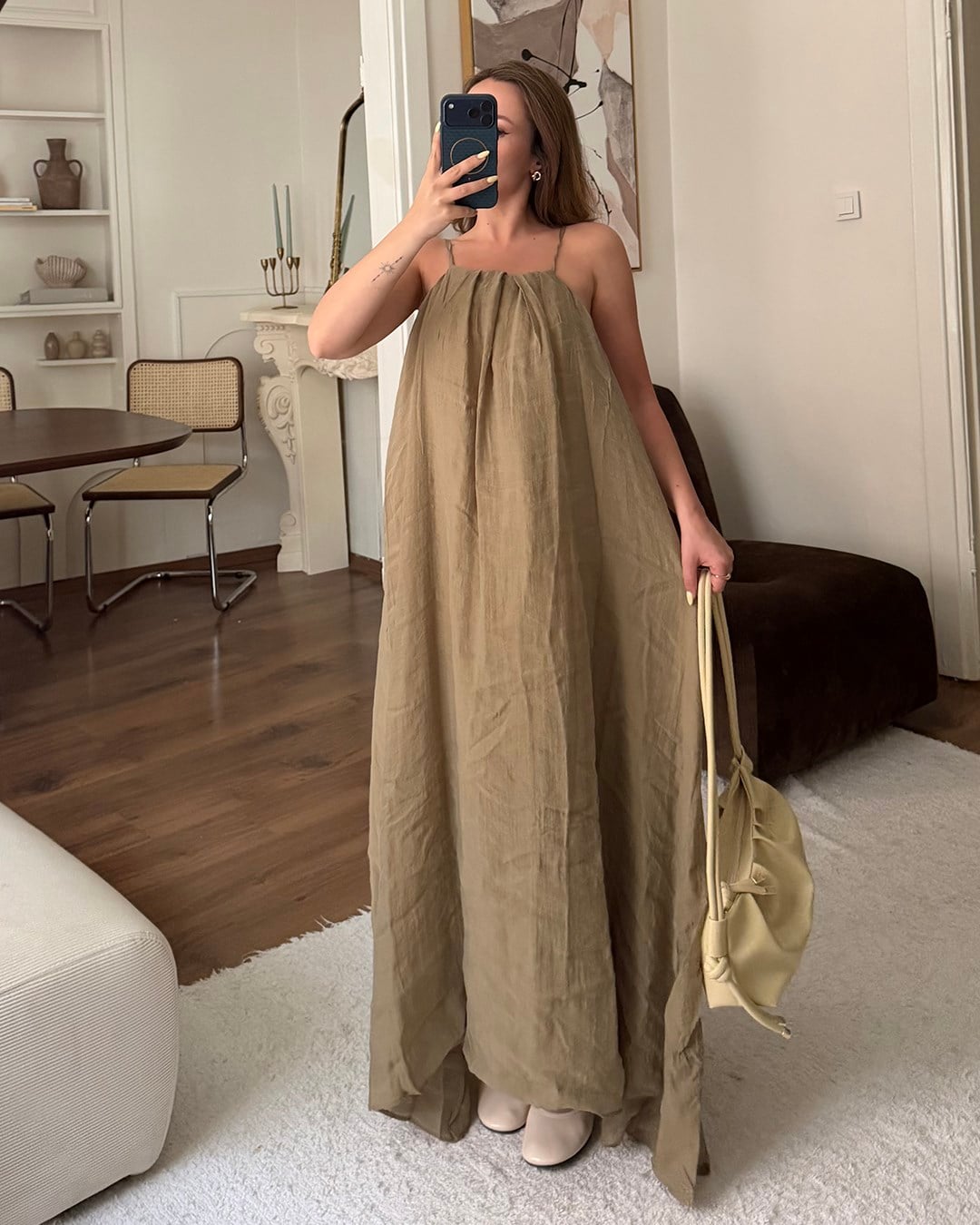 Haki Halter Yaka Maxi Elbise