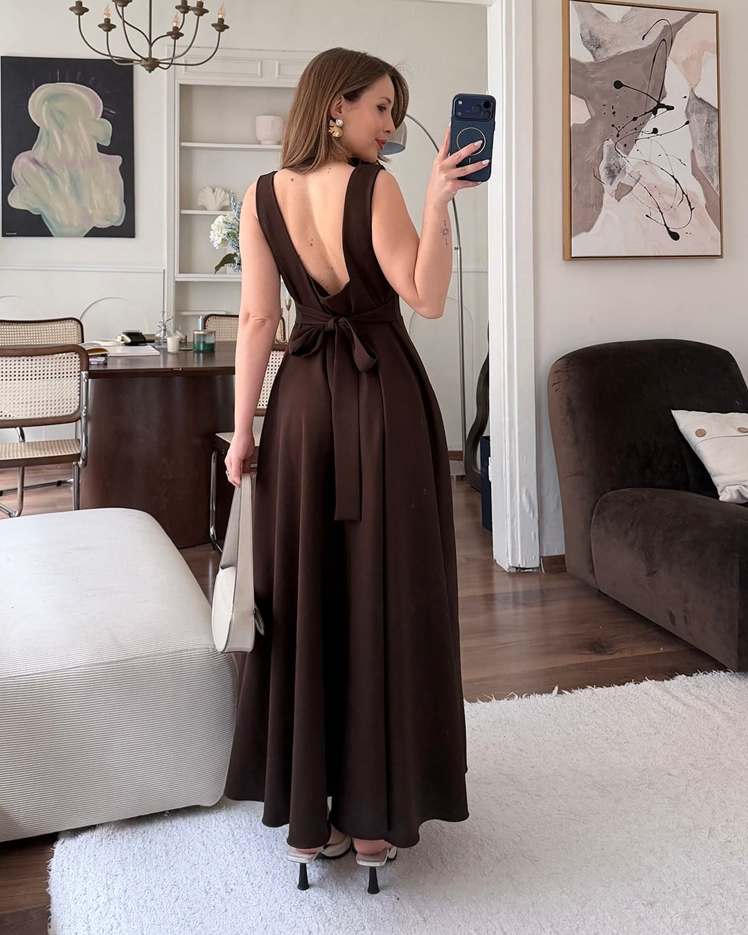 Kahverengi Helen Maxi Elbise