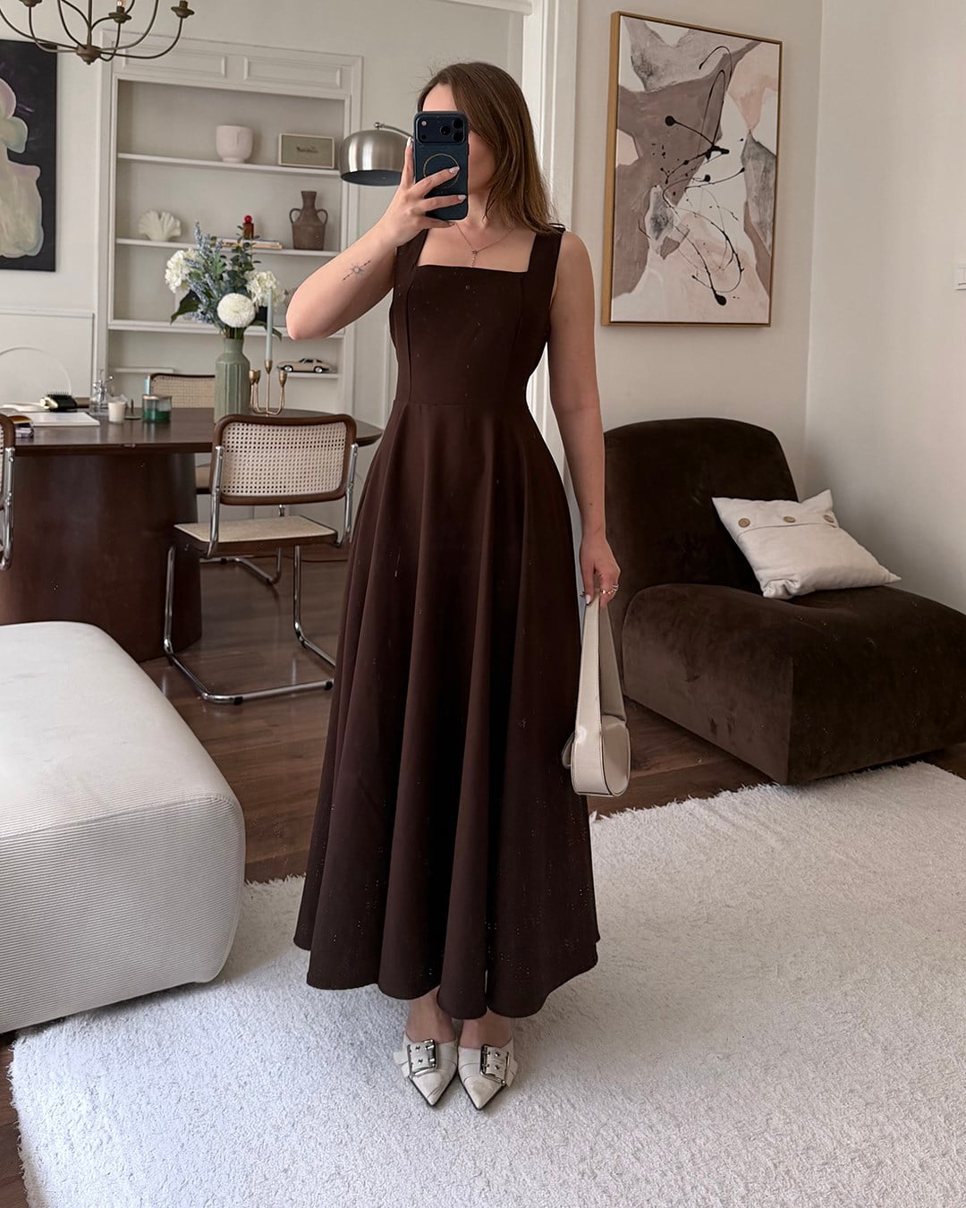 Kahverengi Helen Maxi Elbise