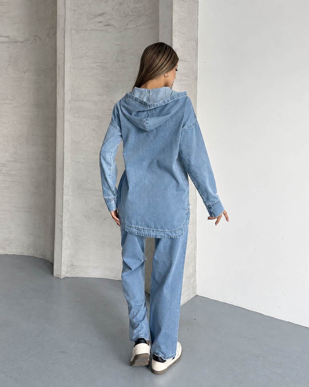 Kapüşonlu Denim Ceket Pantolon İkili Takım