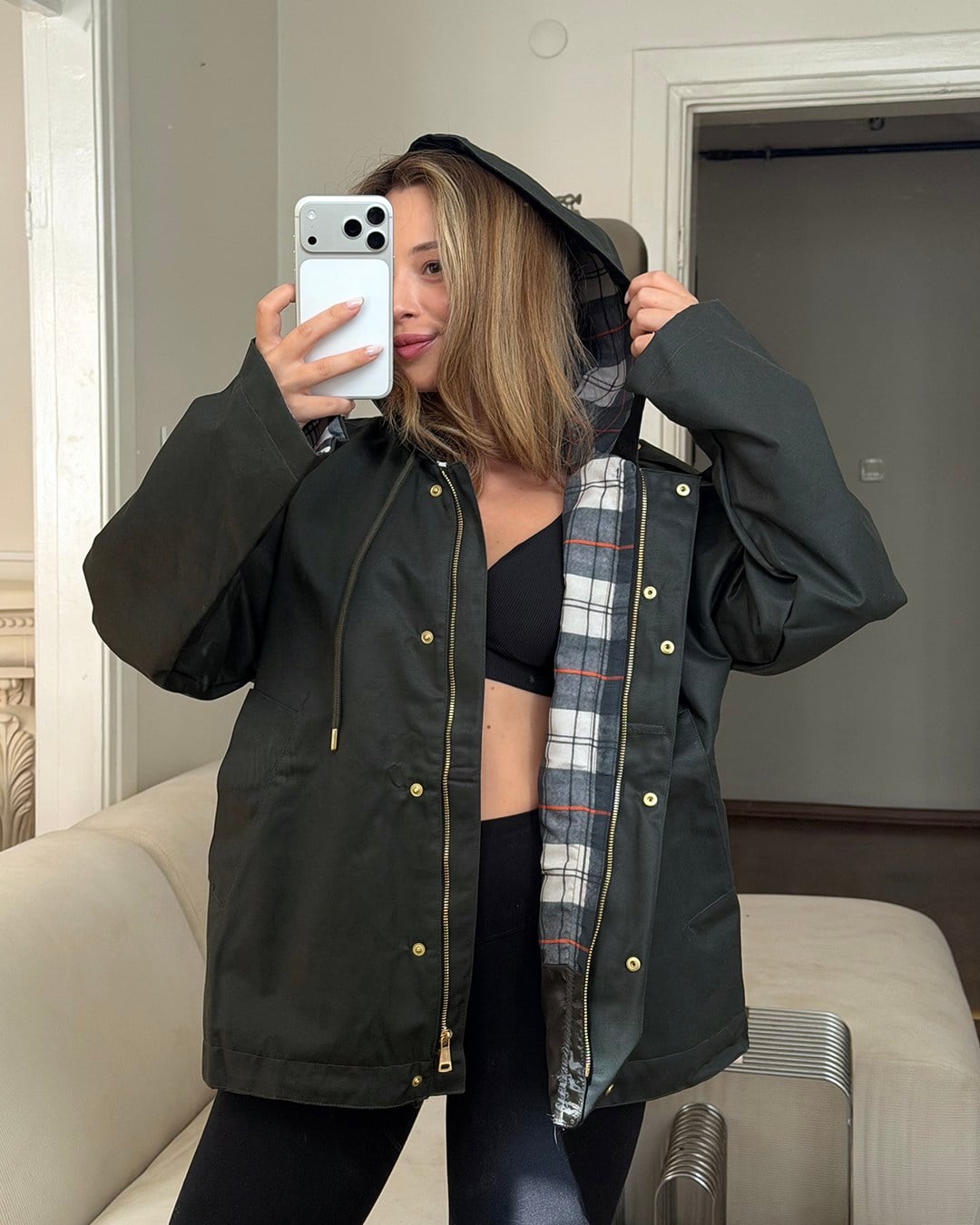 Kapüşonlu Oversize Haki Parka