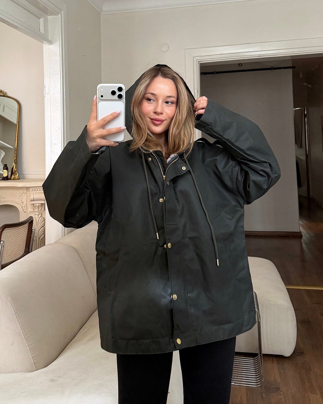 Kapüşonlu Oversize Haki Parka