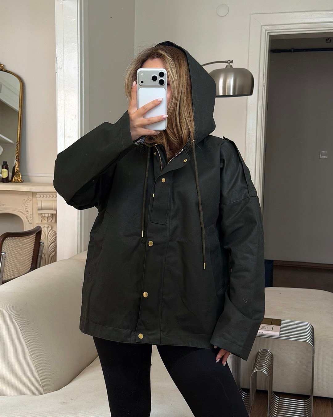 Kapüşonlu Oversize Haki Parka