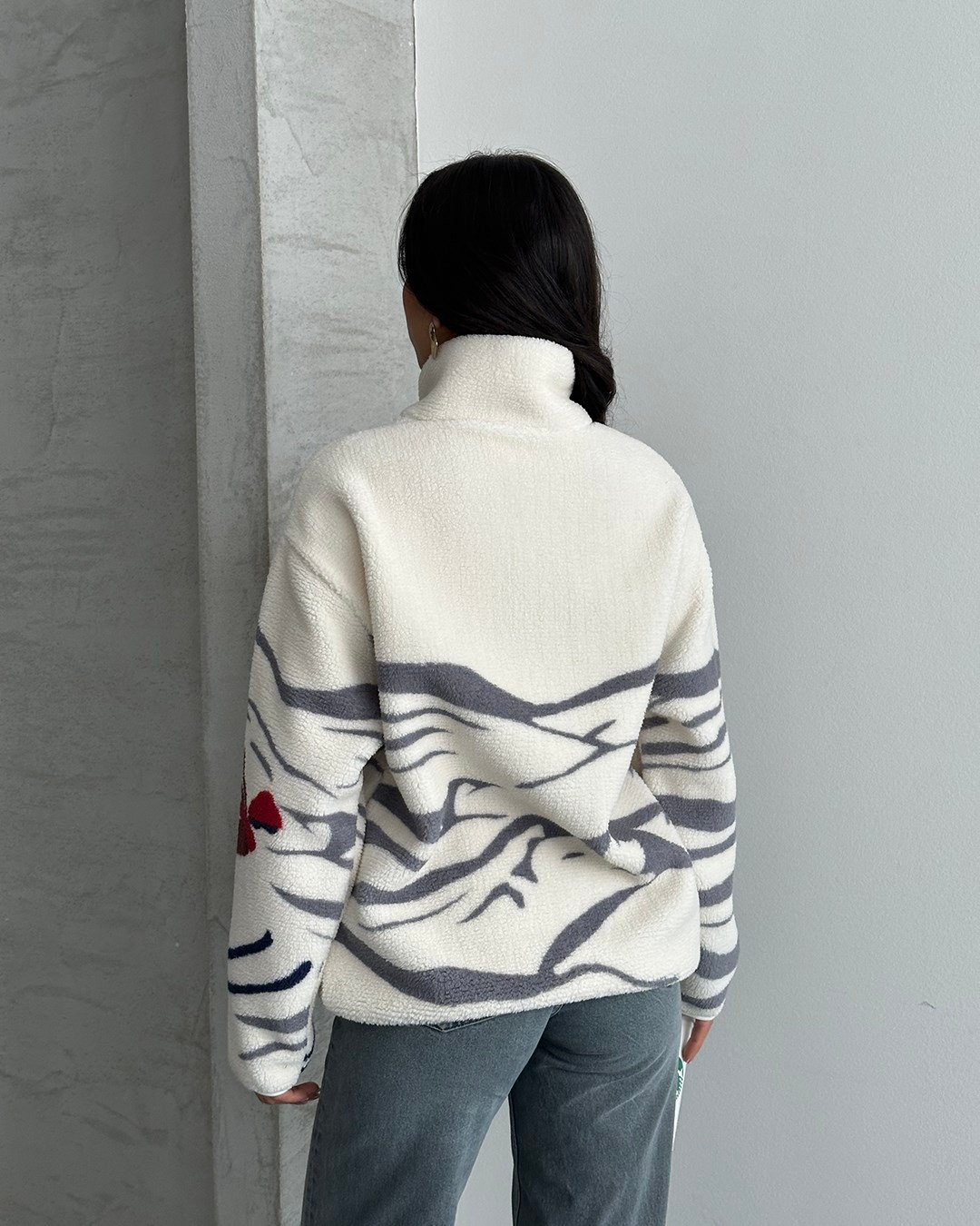 Kayak Desenli Yarım Fermuarlı Polar Sweatshirt