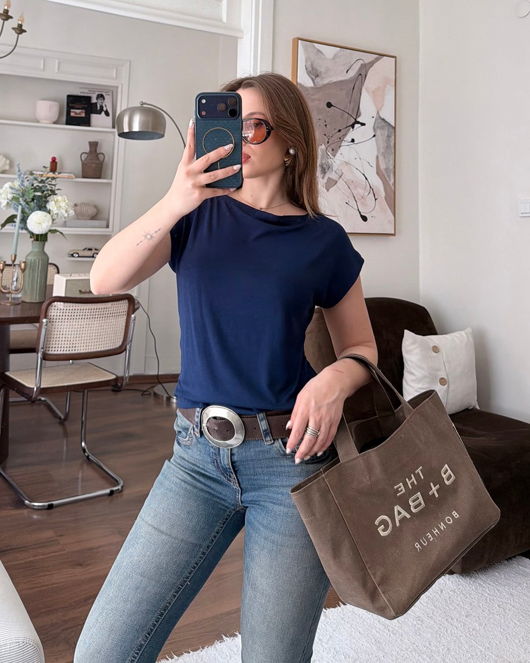 Kayık Yaka Lacivert Bluz