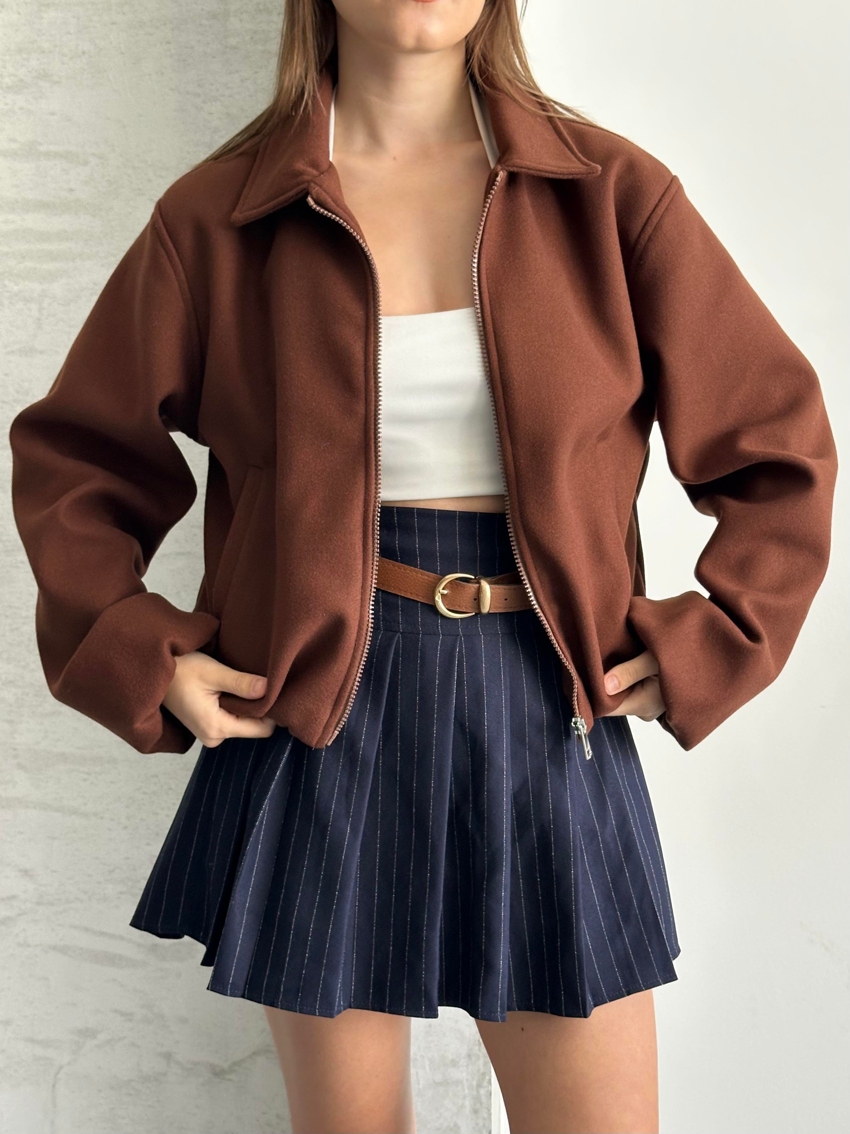 Kısa Oversize Acı Kahve Kaşe Ceket