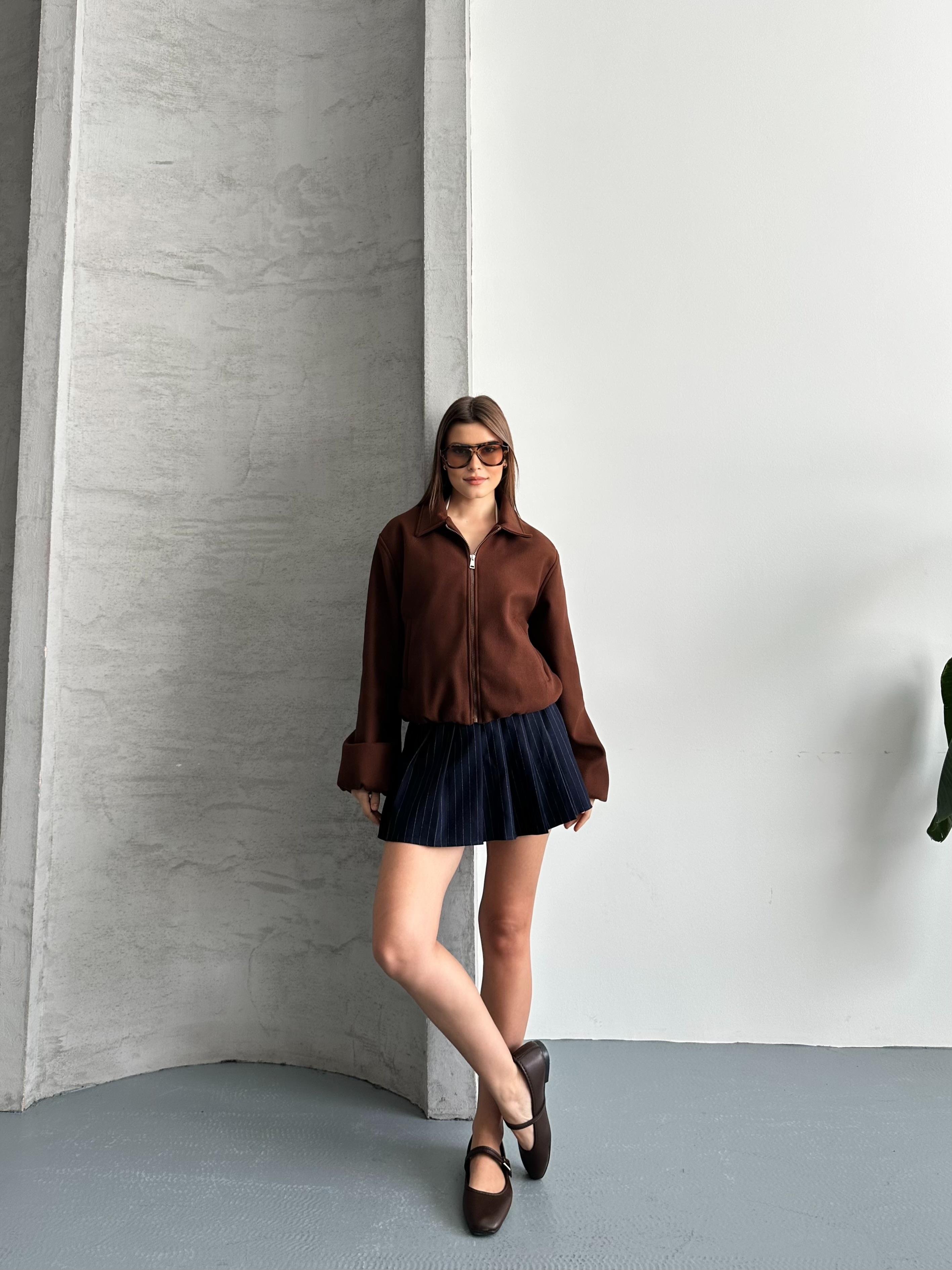 Kısa Oversize Acı Kahve Kaşe Ceket