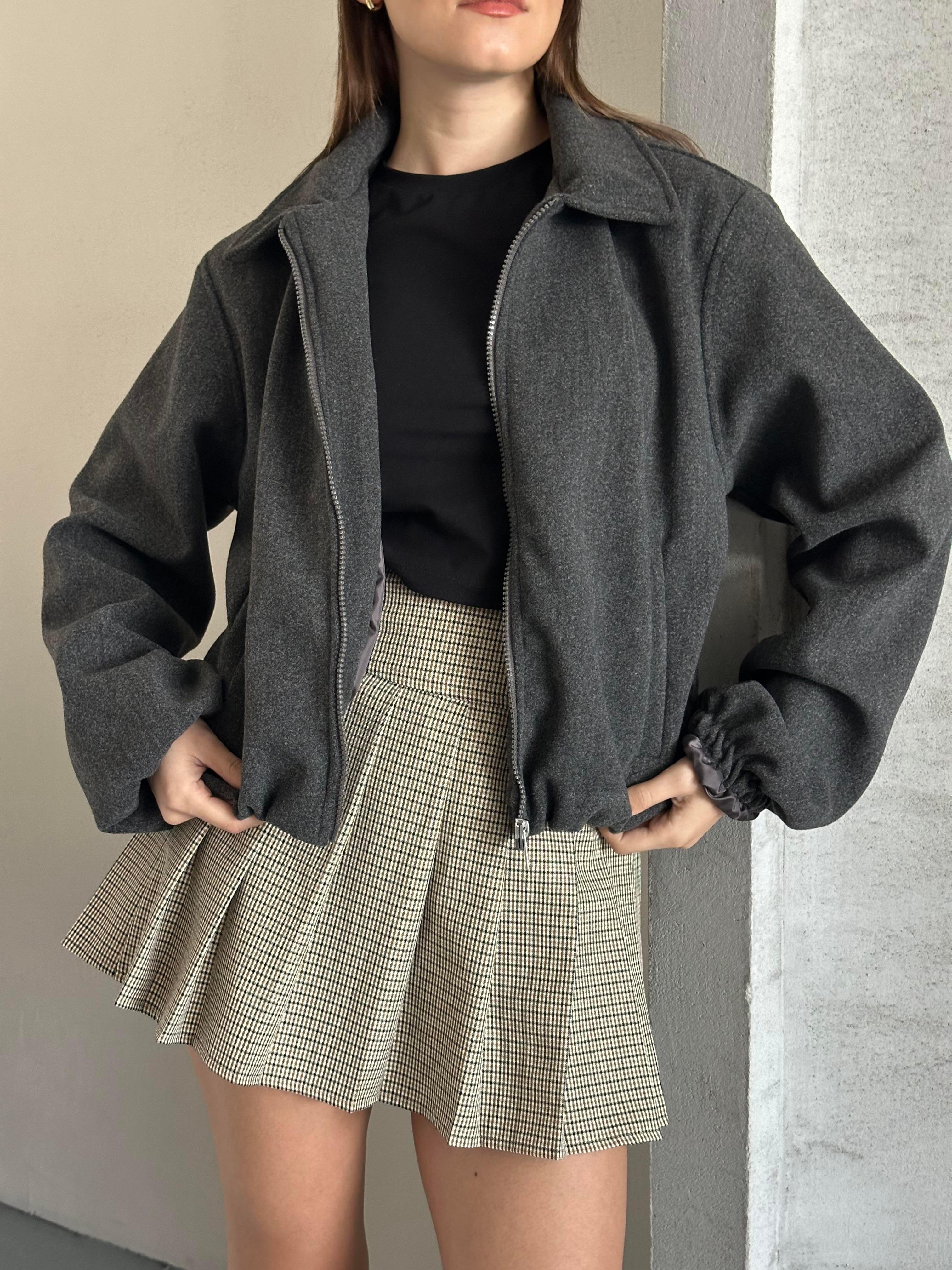 Kısa Oversize Antrasit Kaşe Ceket