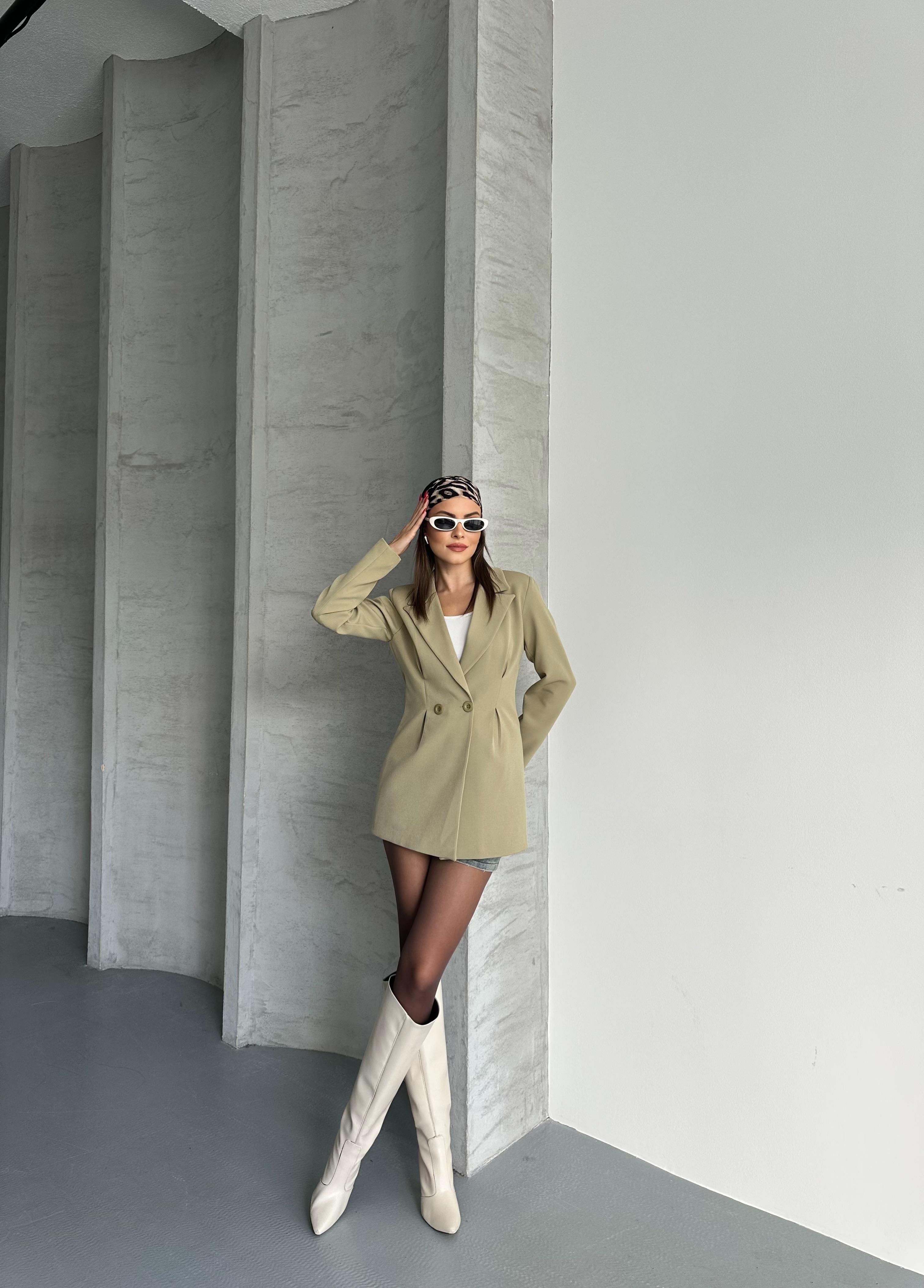Klasik Uzun Haki Blazer Ceket
