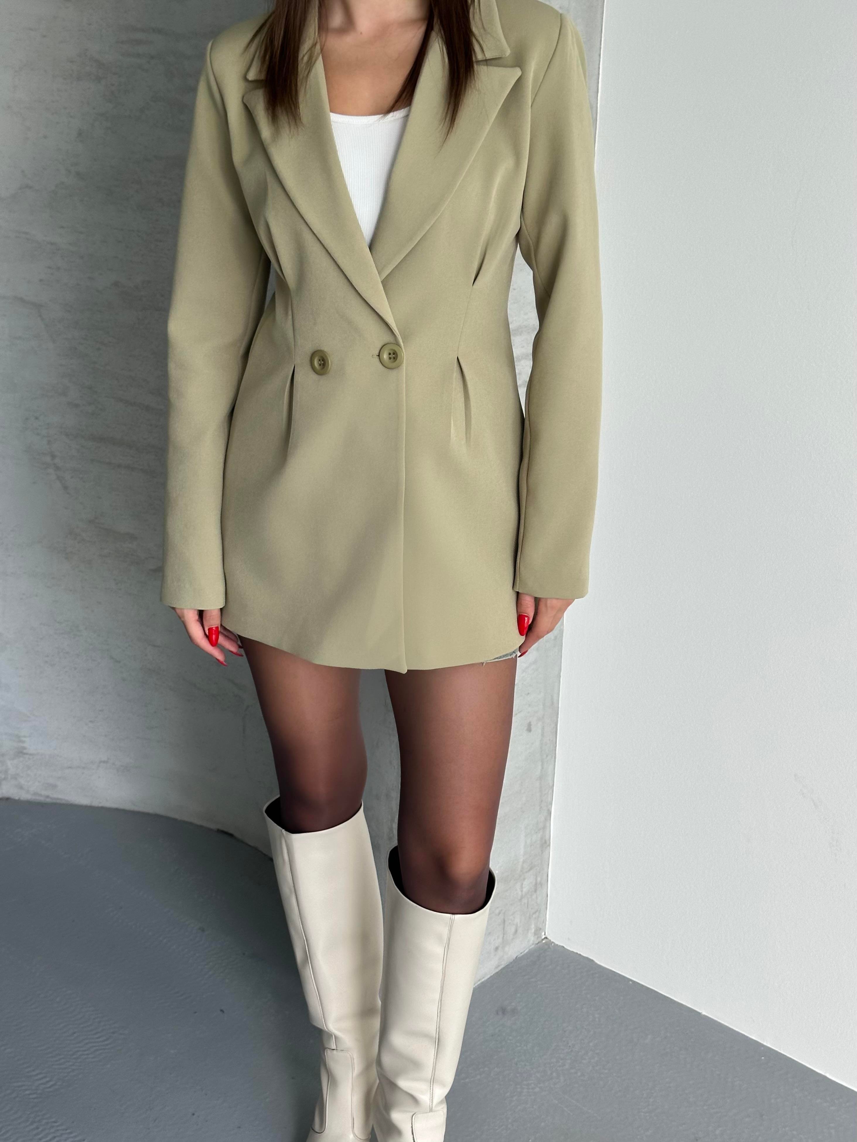 Klasik Uzun Haki Blazer Ceket