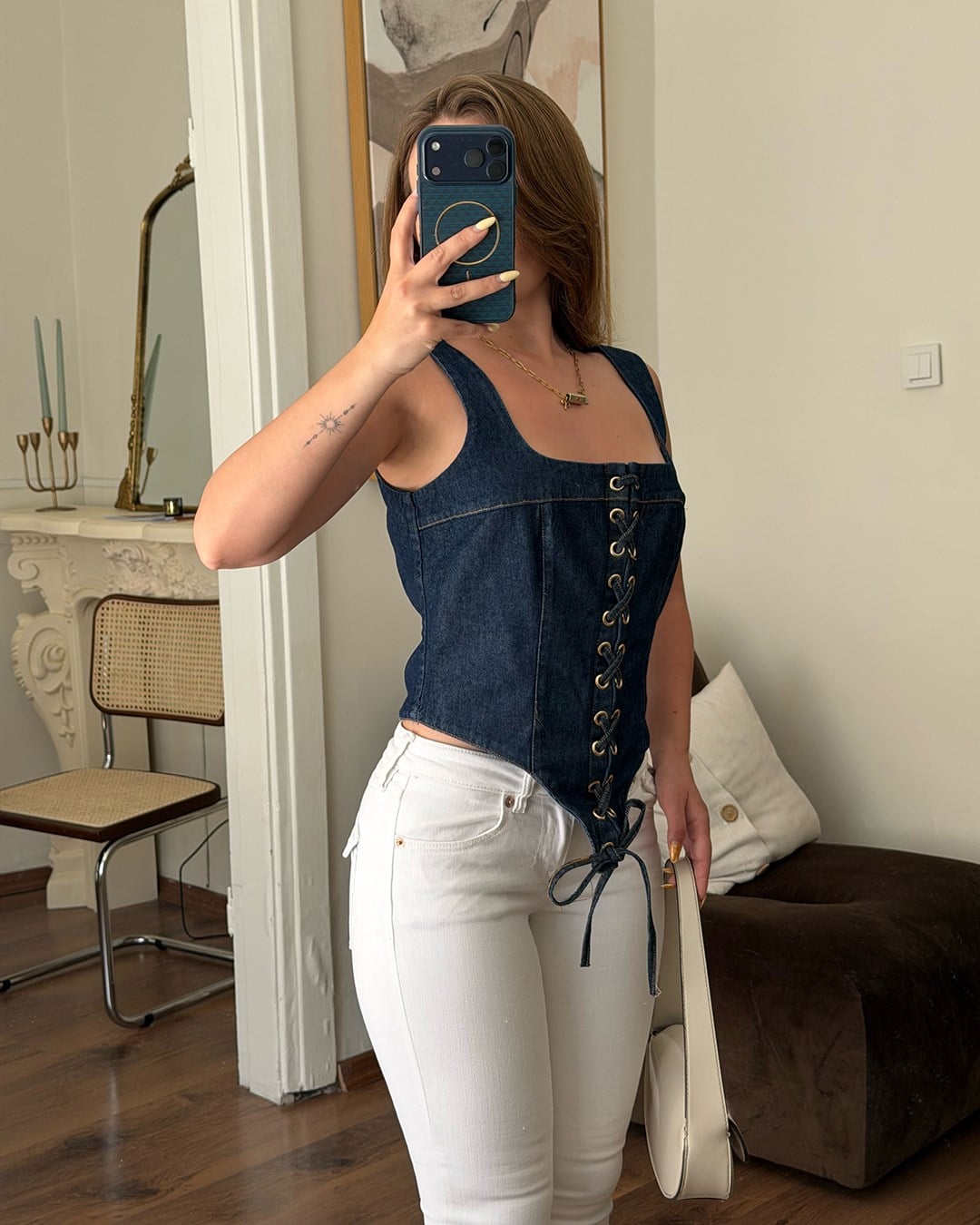 Kuşgözü Denim Korse Büstiyer
