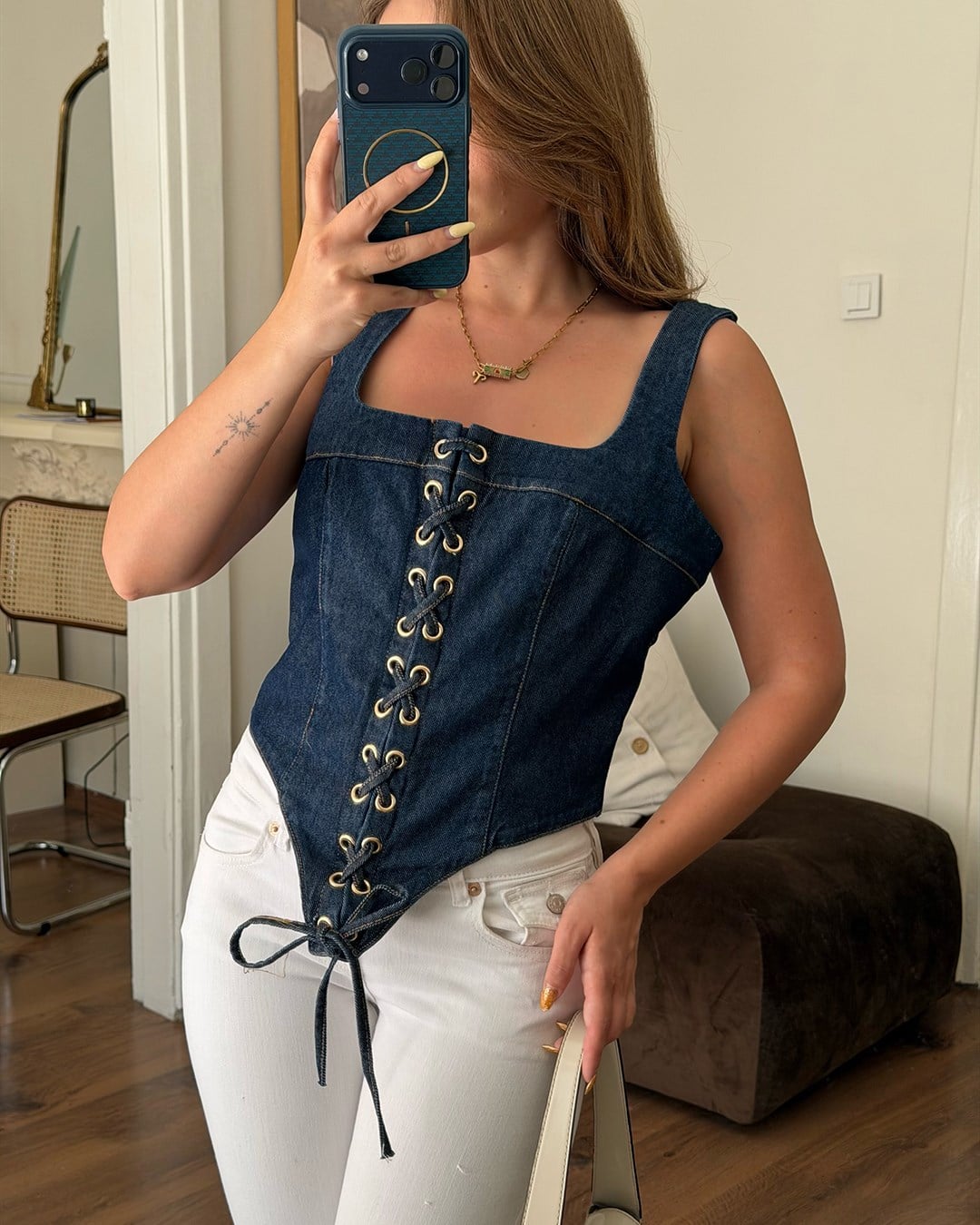 Kuşgözü Denim Korse Büstiyer