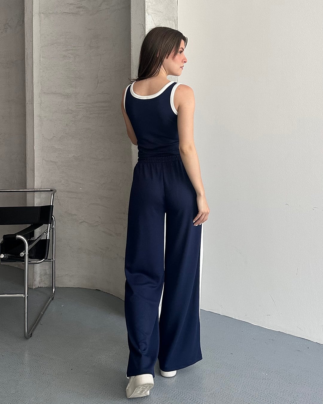 Lacivert Biyeli Crop Eşofman Takımı