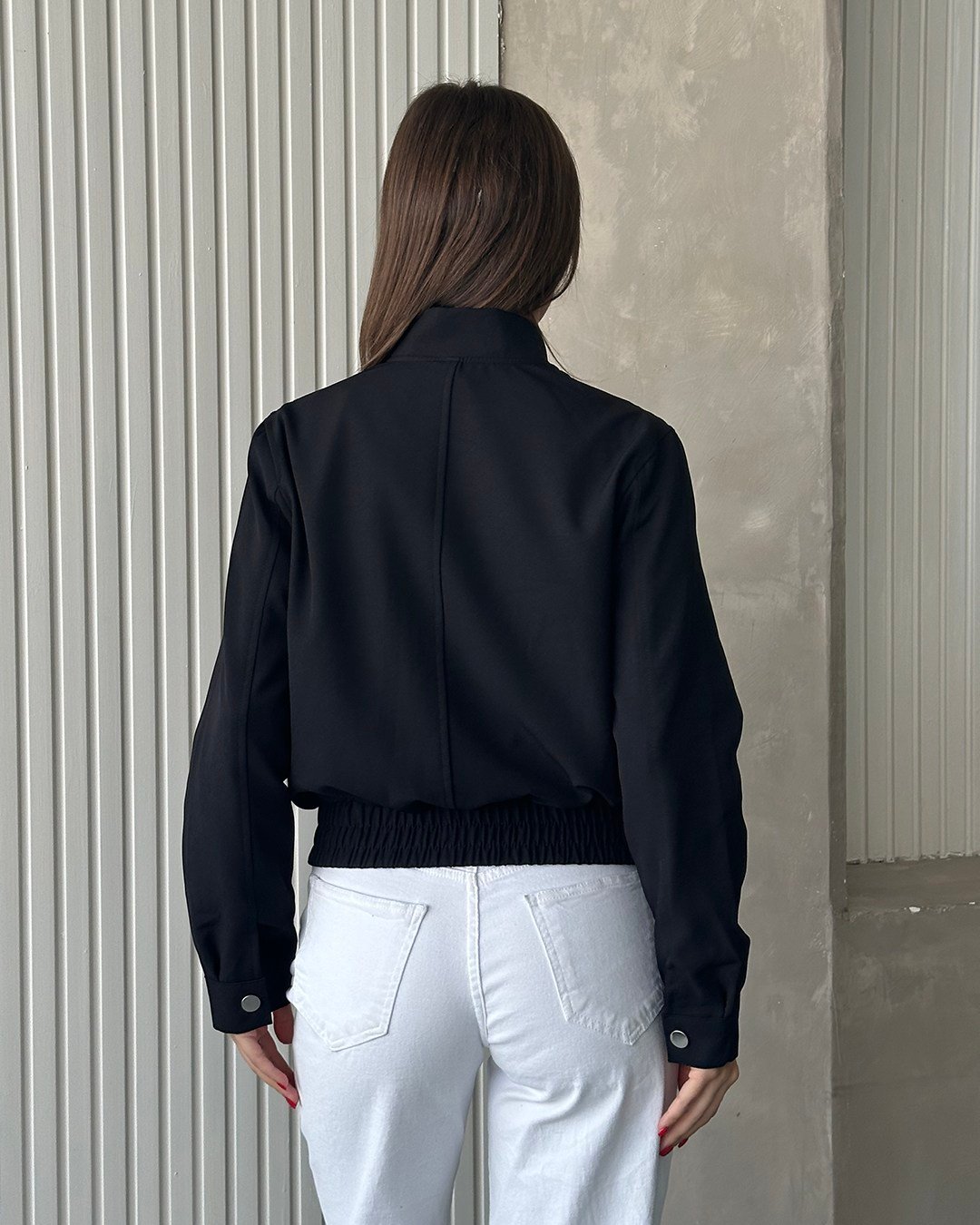 Lastik Detaylı Siyah Bomber Ceket