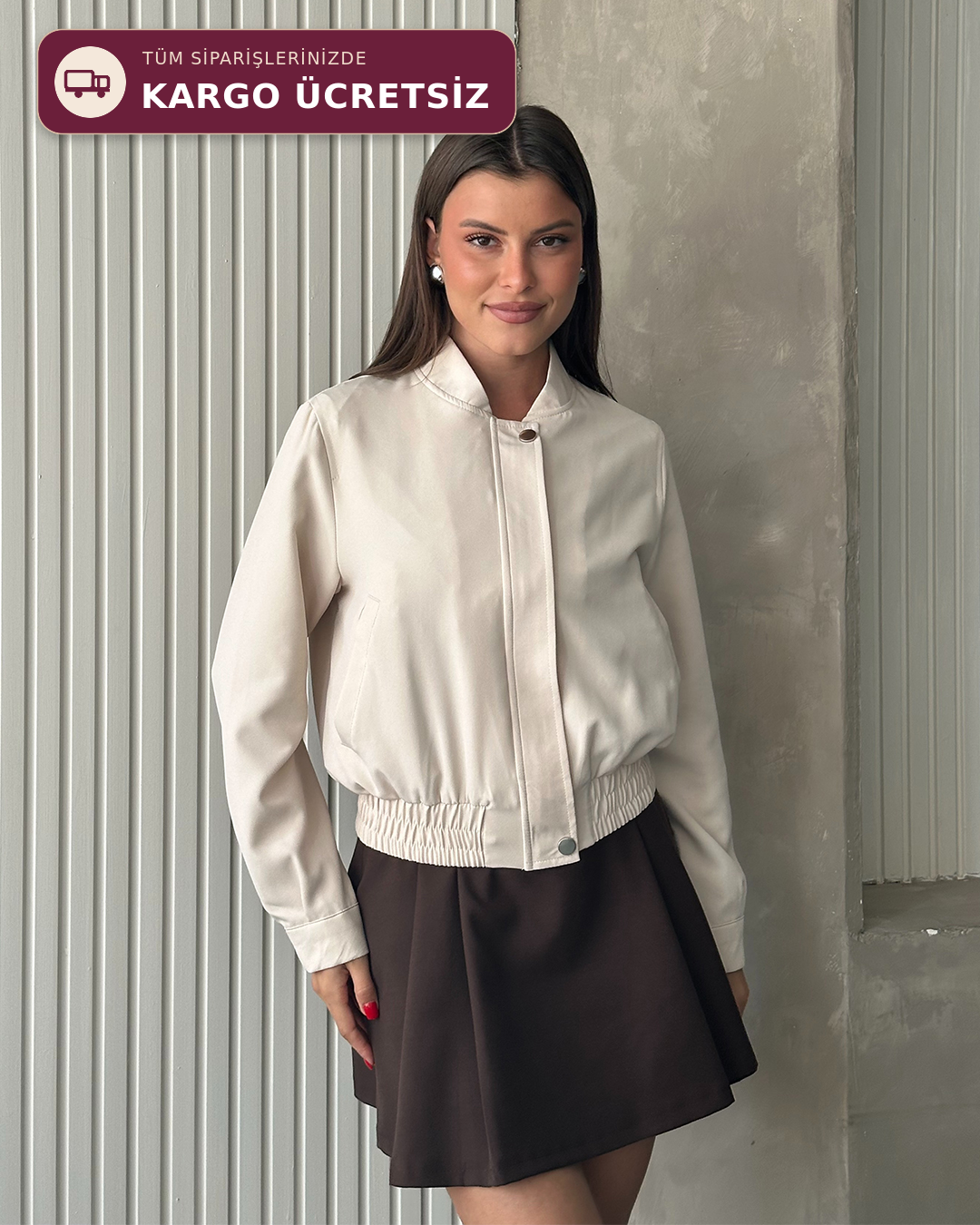 Lastik Detaylı Taş Bomber Ceket