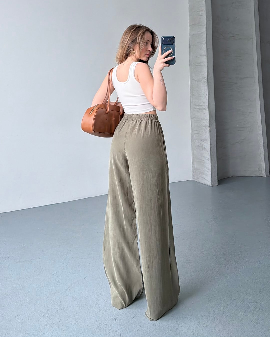 Lastikli Oversize Haki Pantolon