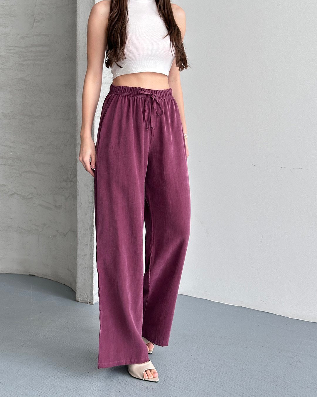 Lastikli Oversize Mürdüm Pantolon