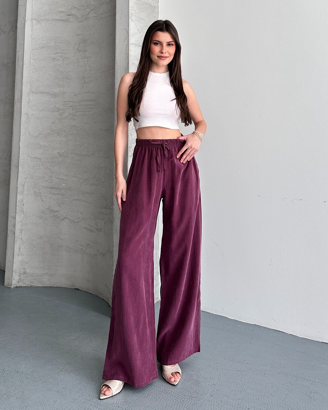 Lastikli Oversize Mürdüm Pantolon